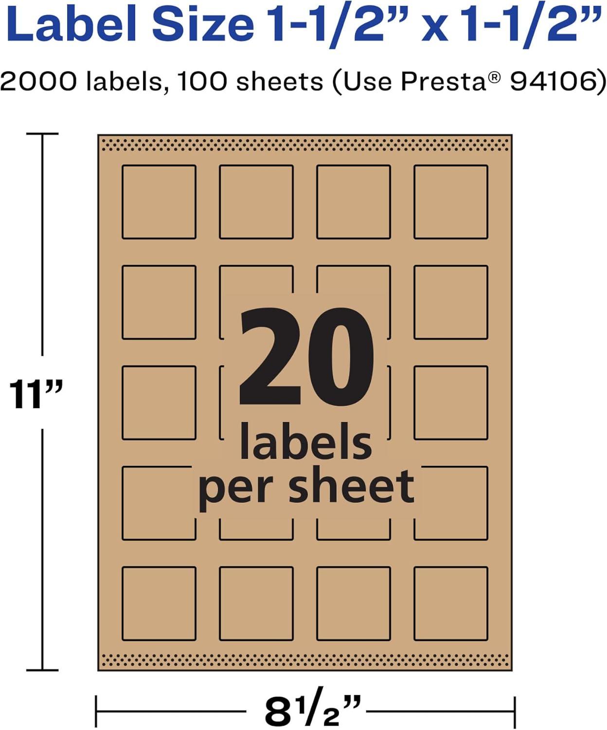 imageAvery Kraft Brown Square Labels Sure Feed Technology 15quot x 15quot 300 Kraft Brown Labels PrinttoTheEdge LaserInkjet Printable2 000 labels