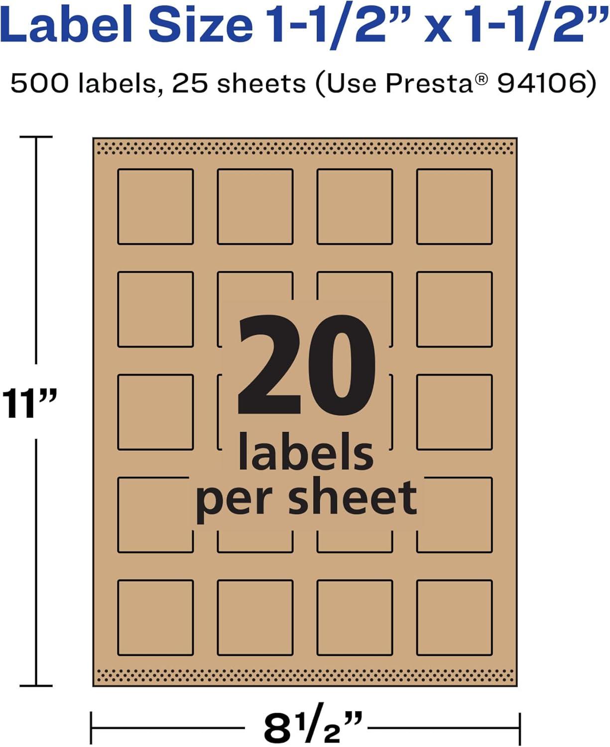 imageAvery Kraft Brown Square Labels Sure Feed Technology 15quot x 15quot 300 Kraft Brown Labels PrinttoTheEdge LaserInkjet Printable500 labels