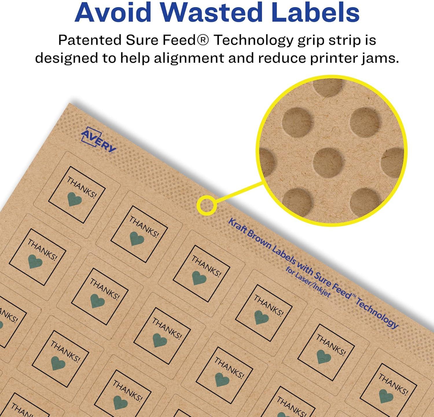 imageAvery Kraft Brown Square Labels Sure Feed Technology 1quot x 1quot 720 Kraft Brown Labels PrinttoTheEdge LaserInkjet Printable750 labels