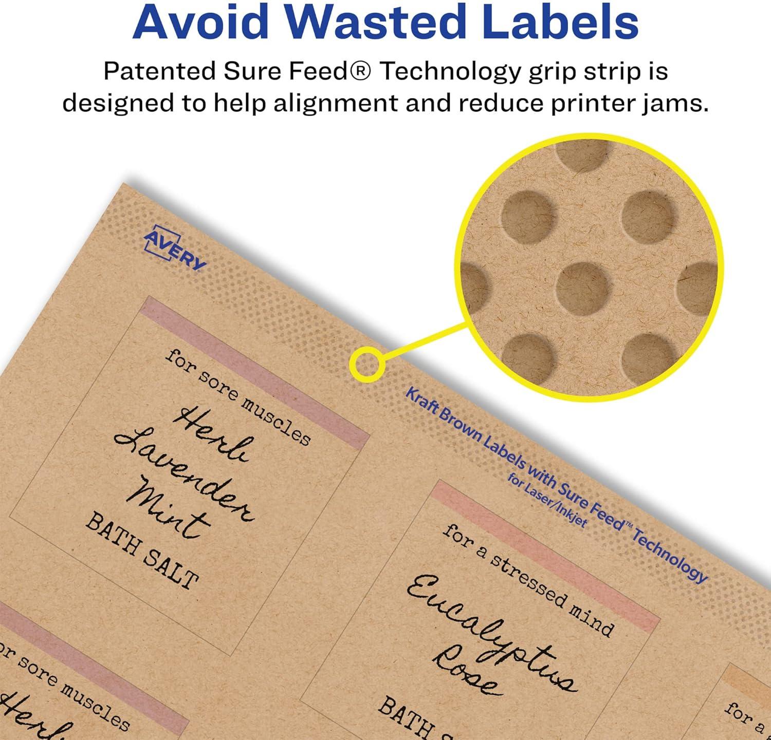 imageAvery Kraft Brown Square Labels Sure Feed Technology 2quot x 2quot 300 Kraft Brown Labels PrinttoTheEdge LaserInkjet Printable1 200 labels