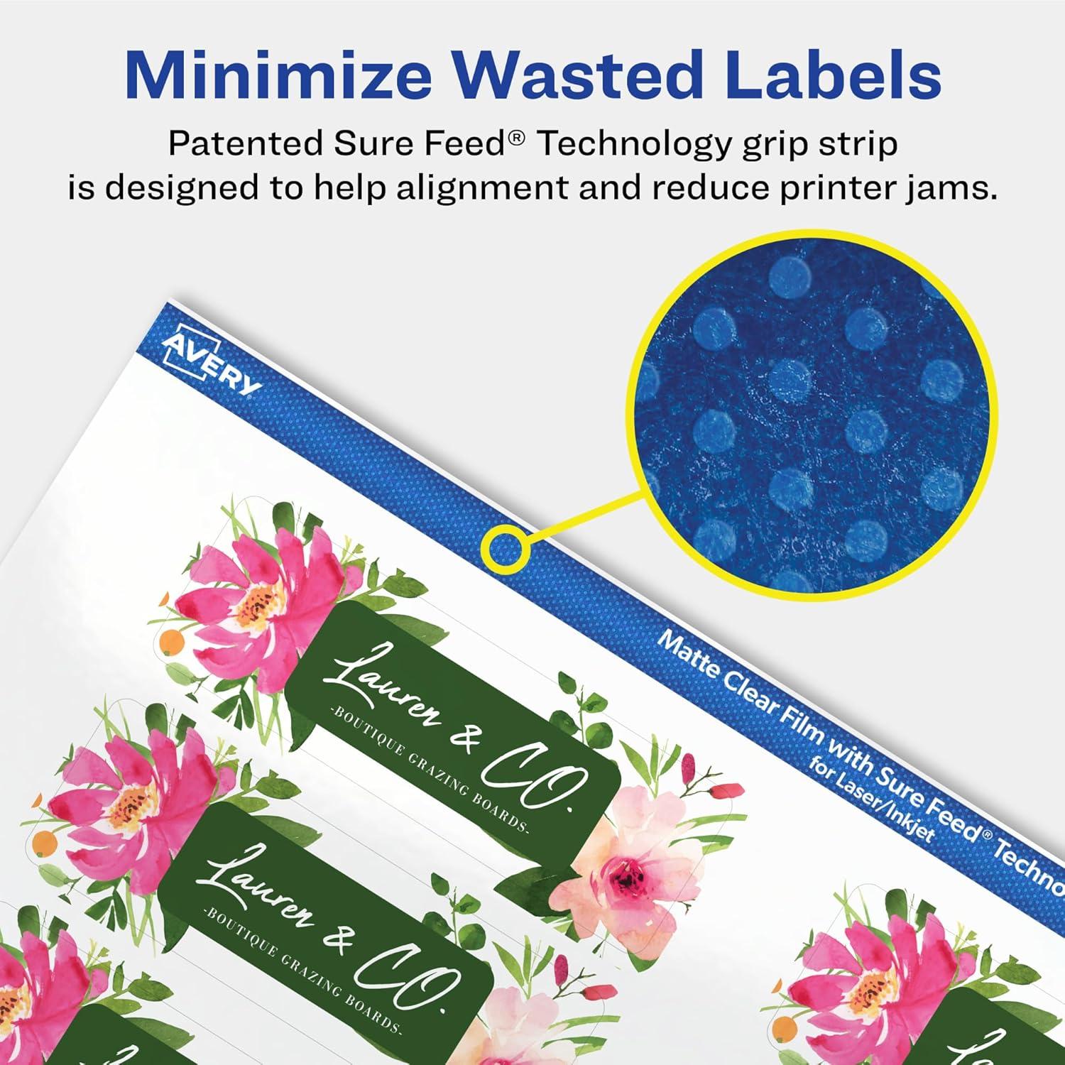 imageAvery Matte Clear Rectangle Labels Sure Feed Technology 1quot x 3quot 160 Matte Clear Labels PrintToTheEdge LaserInkjet Printable1 600 labels