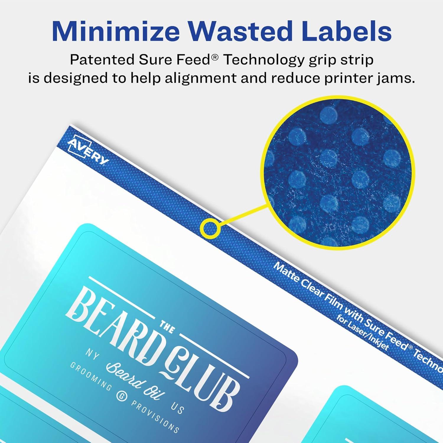 imageAvery Matte Clear Rectangle Labels Sure Feed Technology 2quot x 3quot 80 Matte Clear Labels PrinttoTheEdge LaserInkjet Printable200 labels