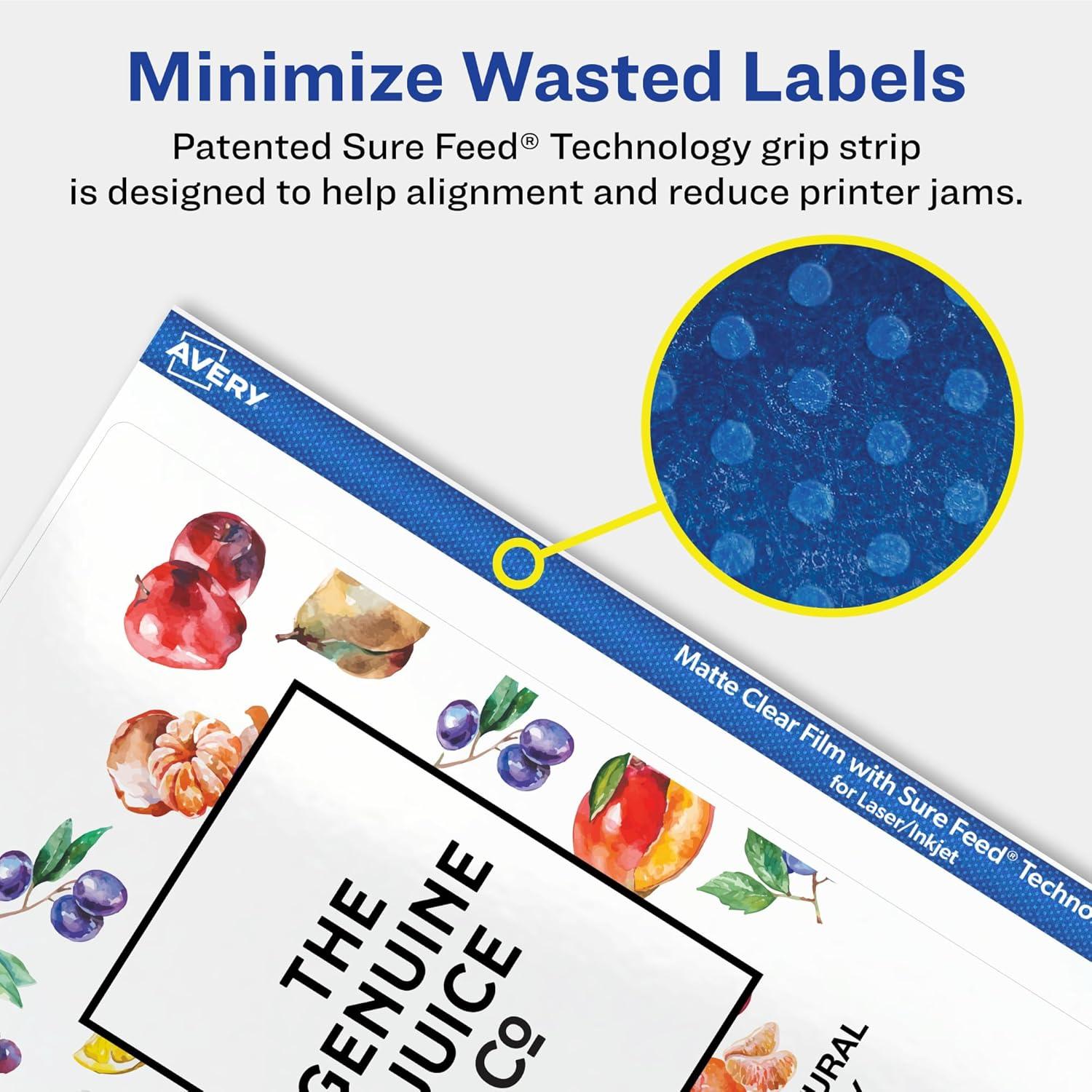 imageAvery Matte Clear Rectangle Labels Sure Feed Technology 314quot x 838quot 150 Matte Clear Labels LaserInkjet Printable30 labels