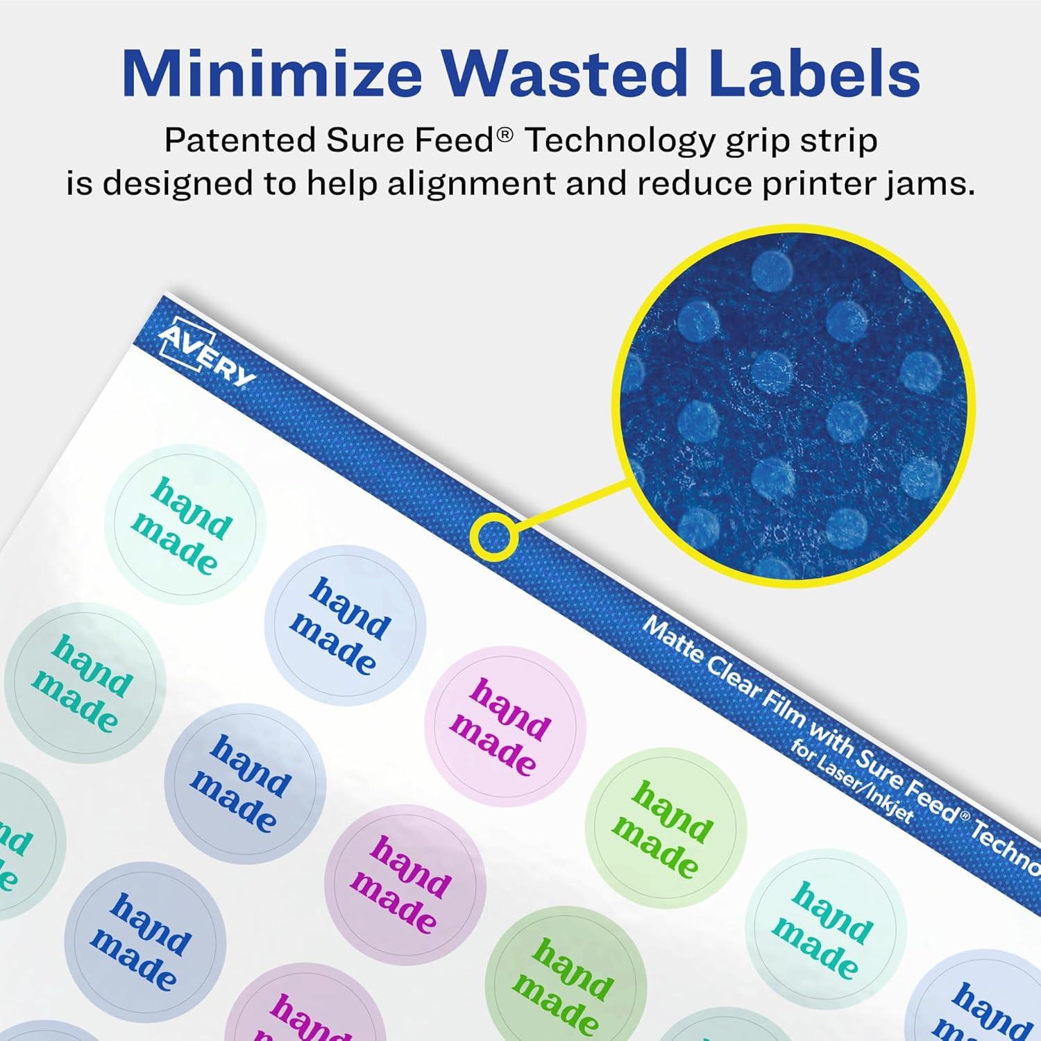 imageAvery Matte Clear Round Labels Sure Feed Technology 075quot Diameter 800 Matte Clear Labels PrinttoTheEdge LaserInkjet Printable2 000 labels