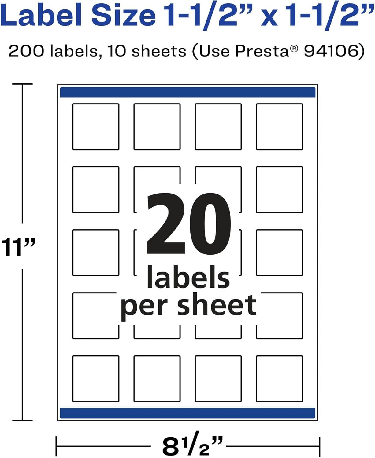 imageAvery Matte Clear Square Labels Sure Feed Technology 15quot x 15quot 200 Matte Clear Labels PrinttoTheEdge LaserInkjet Printable200 labels
