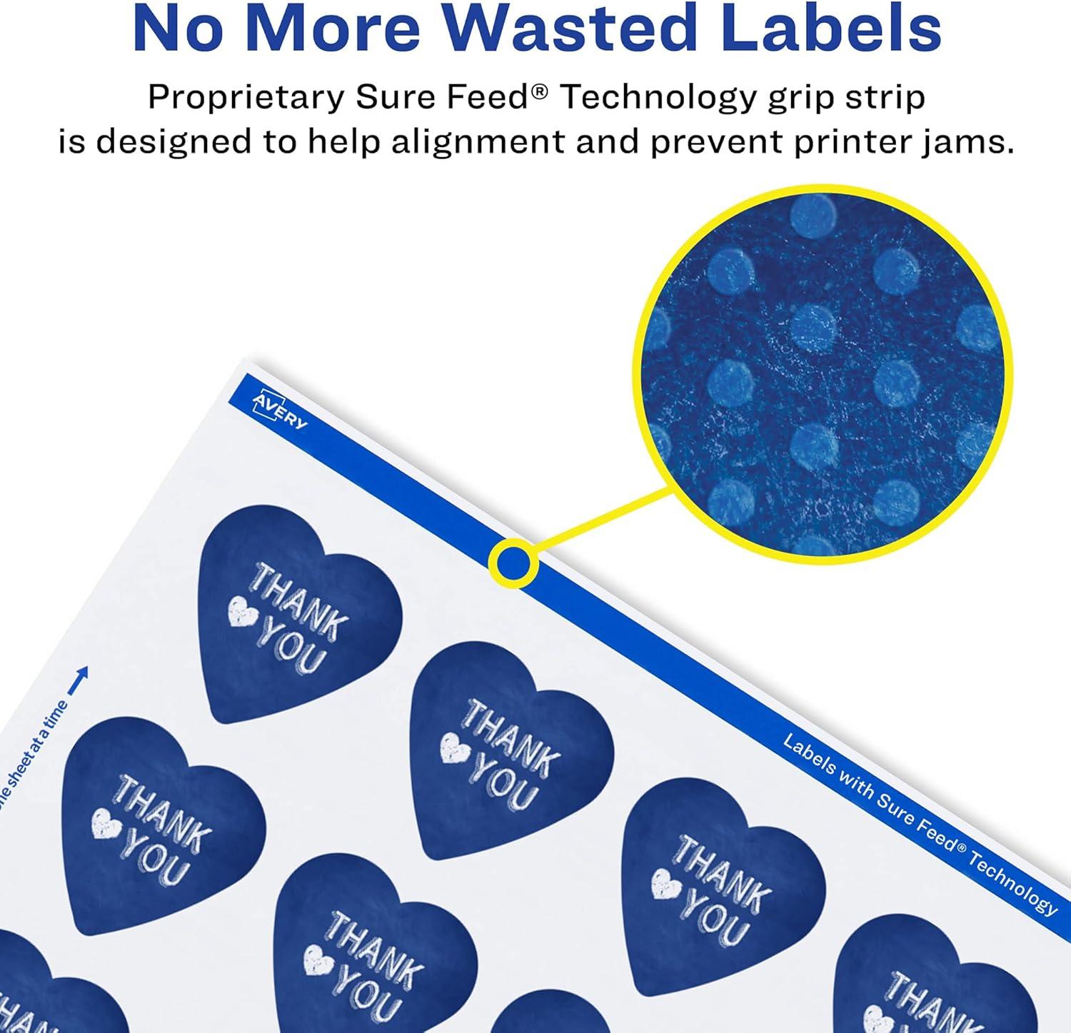 imageAvery Matte White Heart Labels Sure Feed Technology 2932quot x 12732quot 300 Matte White Printable Labels3 000 Labels