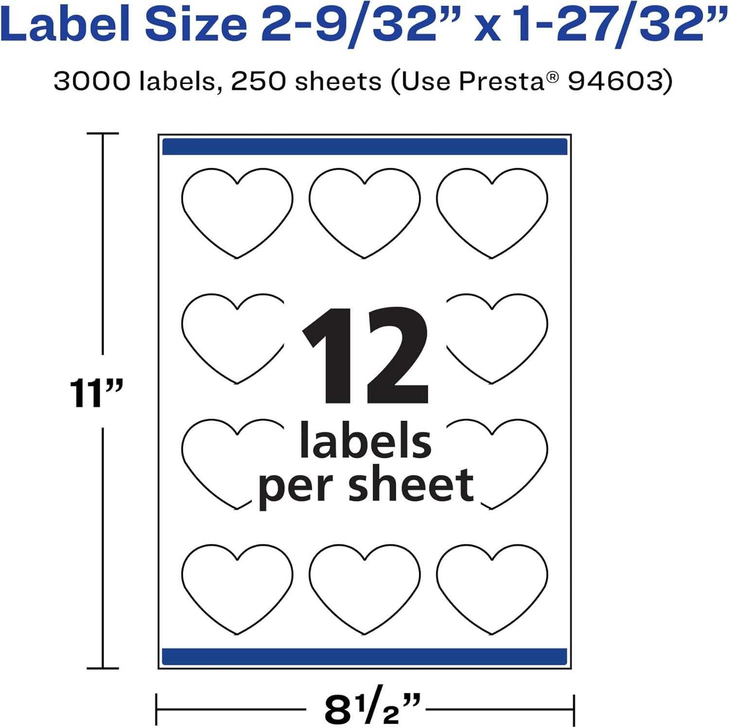 imageAvery Matte White Heart Labels Sure Feed Technology 2932quot x 12732quot 300 Matte White Printable Labels3 000 Labels