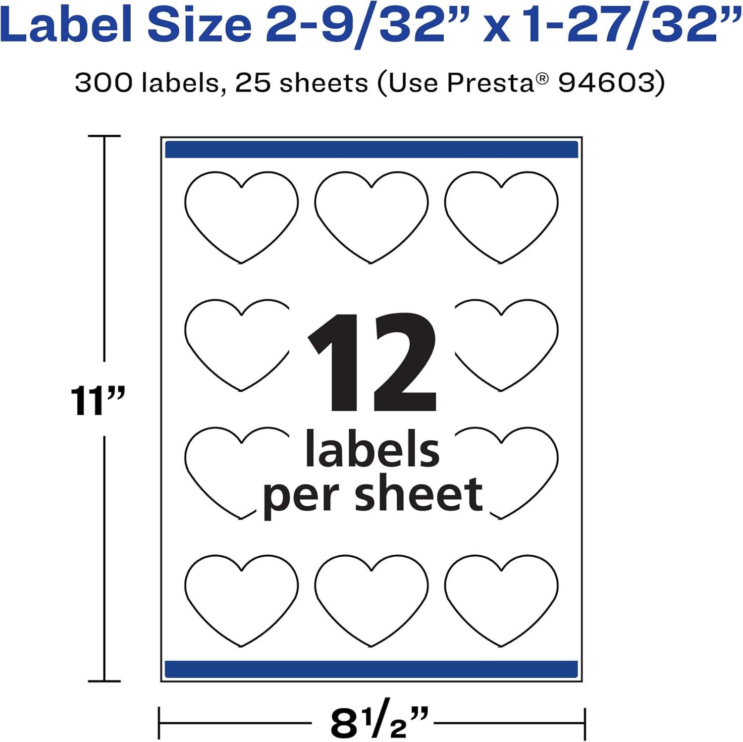 imageAvery Matte White Heart Labels Sure Feed Technology 2932quot x 12732quot 300 Matte White Printable Labels300 Labels