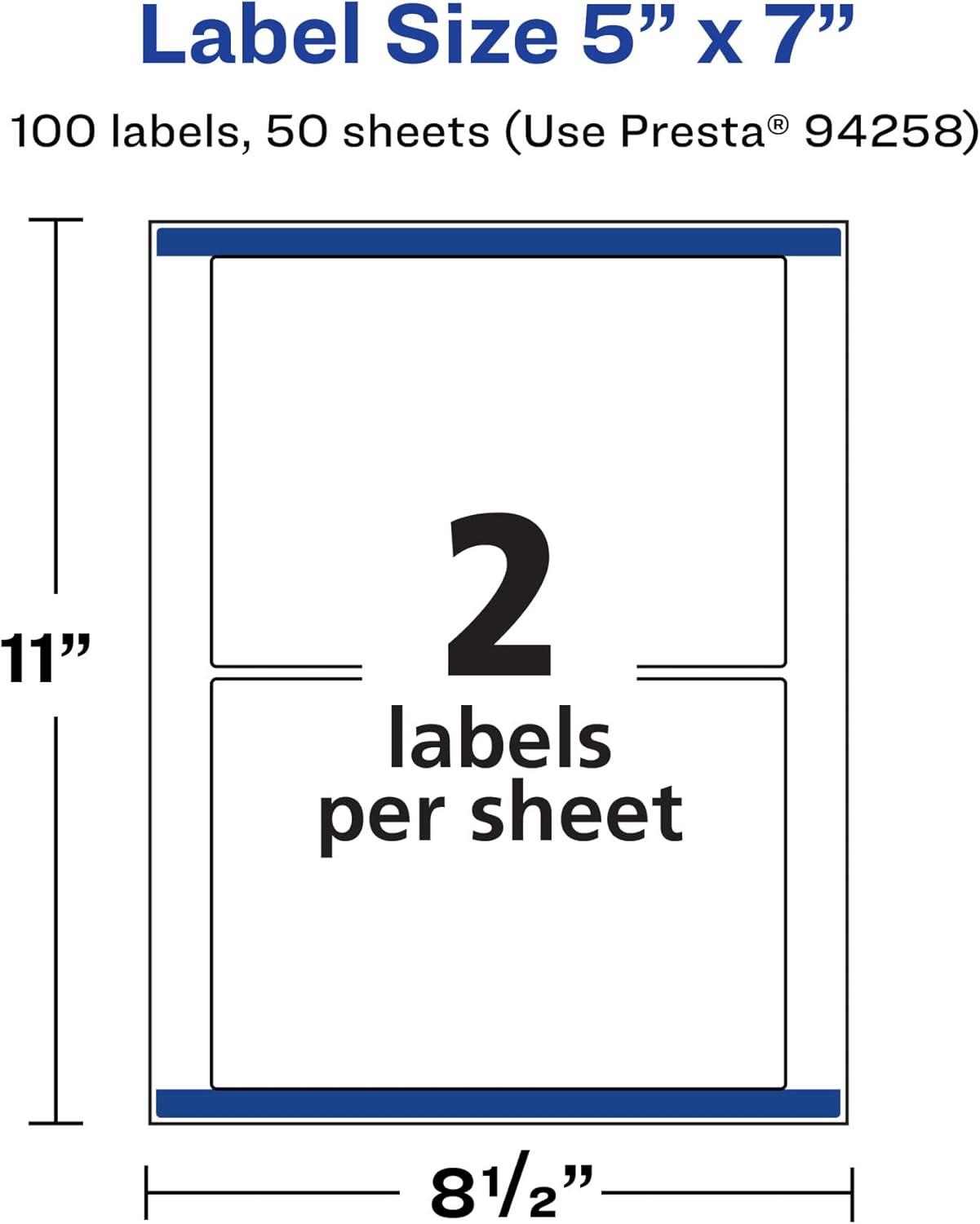 imageAvery Matte White Rectangle Labels Sure Feed Technology 5quot x 7quot 50 Matte White Printable Labels100 Labels