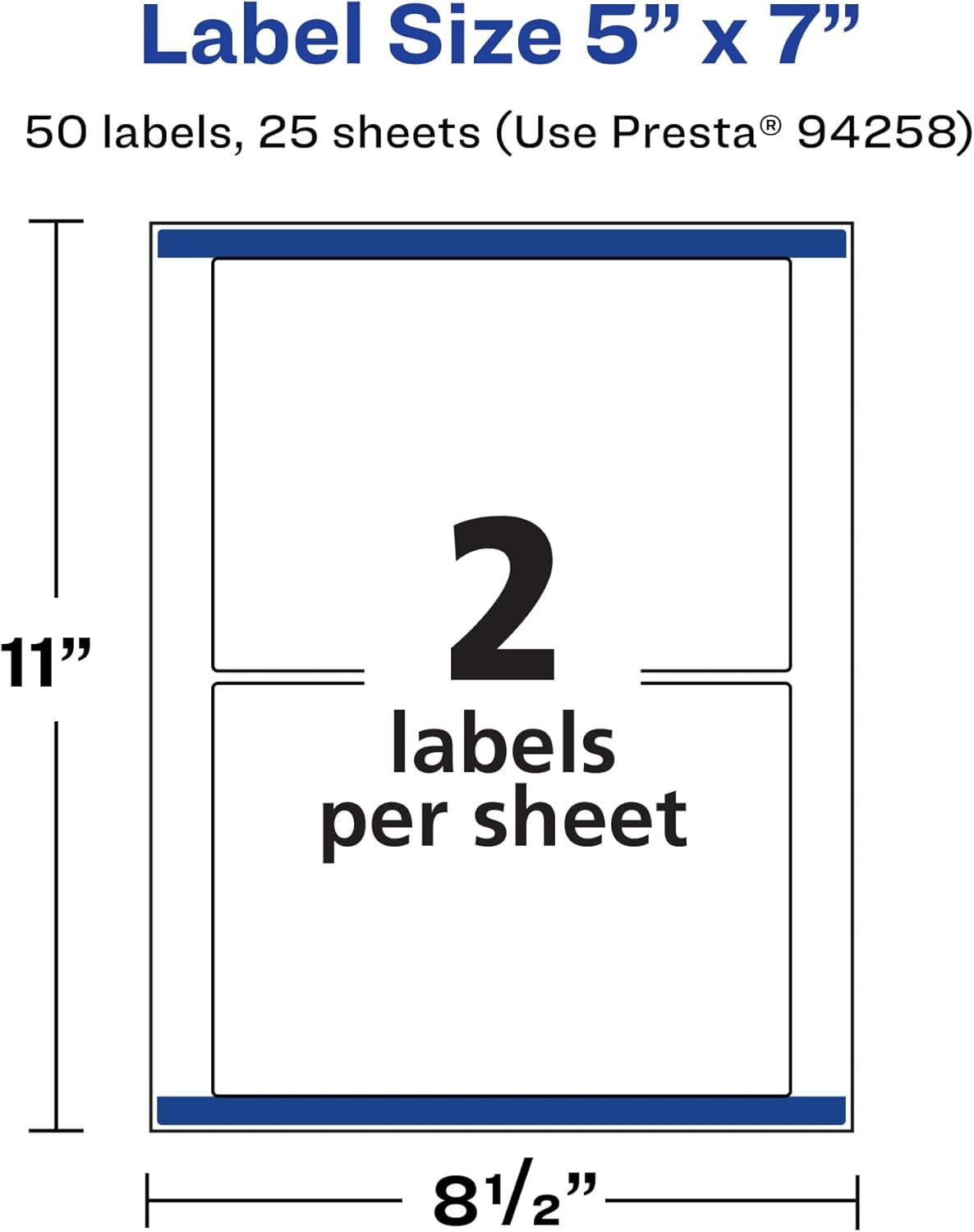 imageAvery Matte White Rectangle Labels Sure Feed Technology 5quot x 7quot 50 Matte White Printable Labels50 Labels