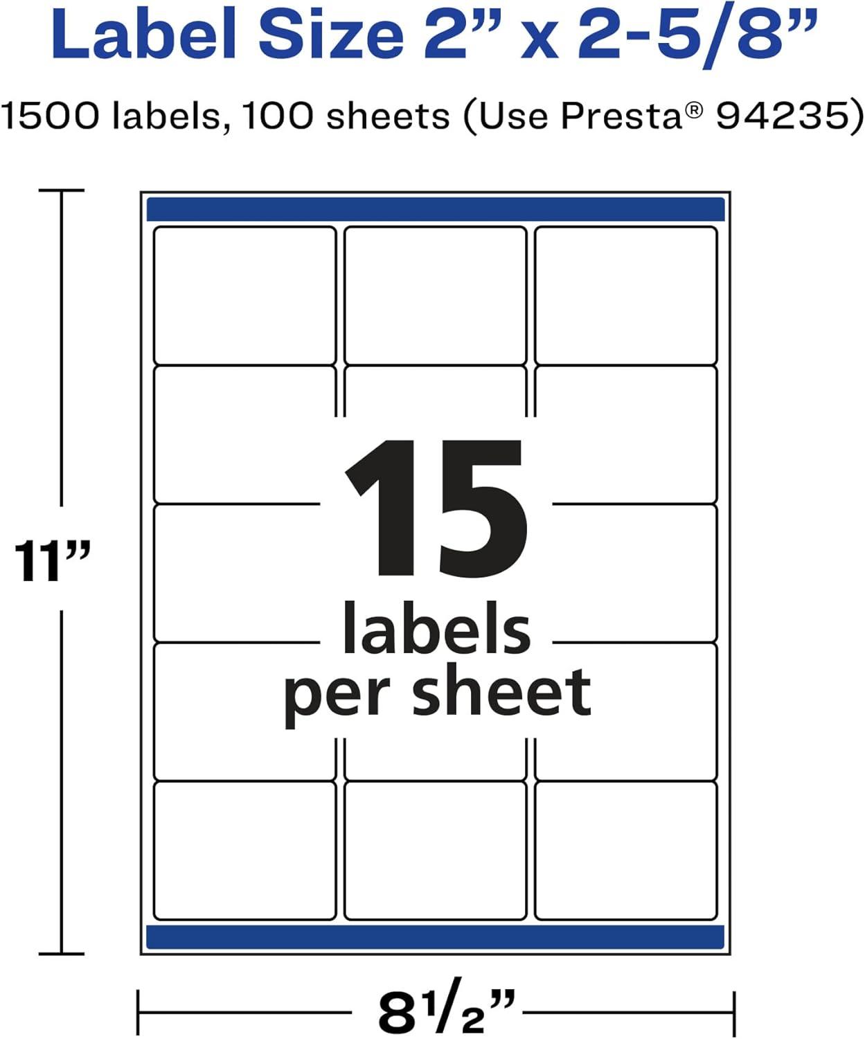 imageAvery Matte White Removable Rectangle Labels Sure Feed Technology 2quot x 258quot 1500 Removable Labels LaserInkjet Printable1 500 labels