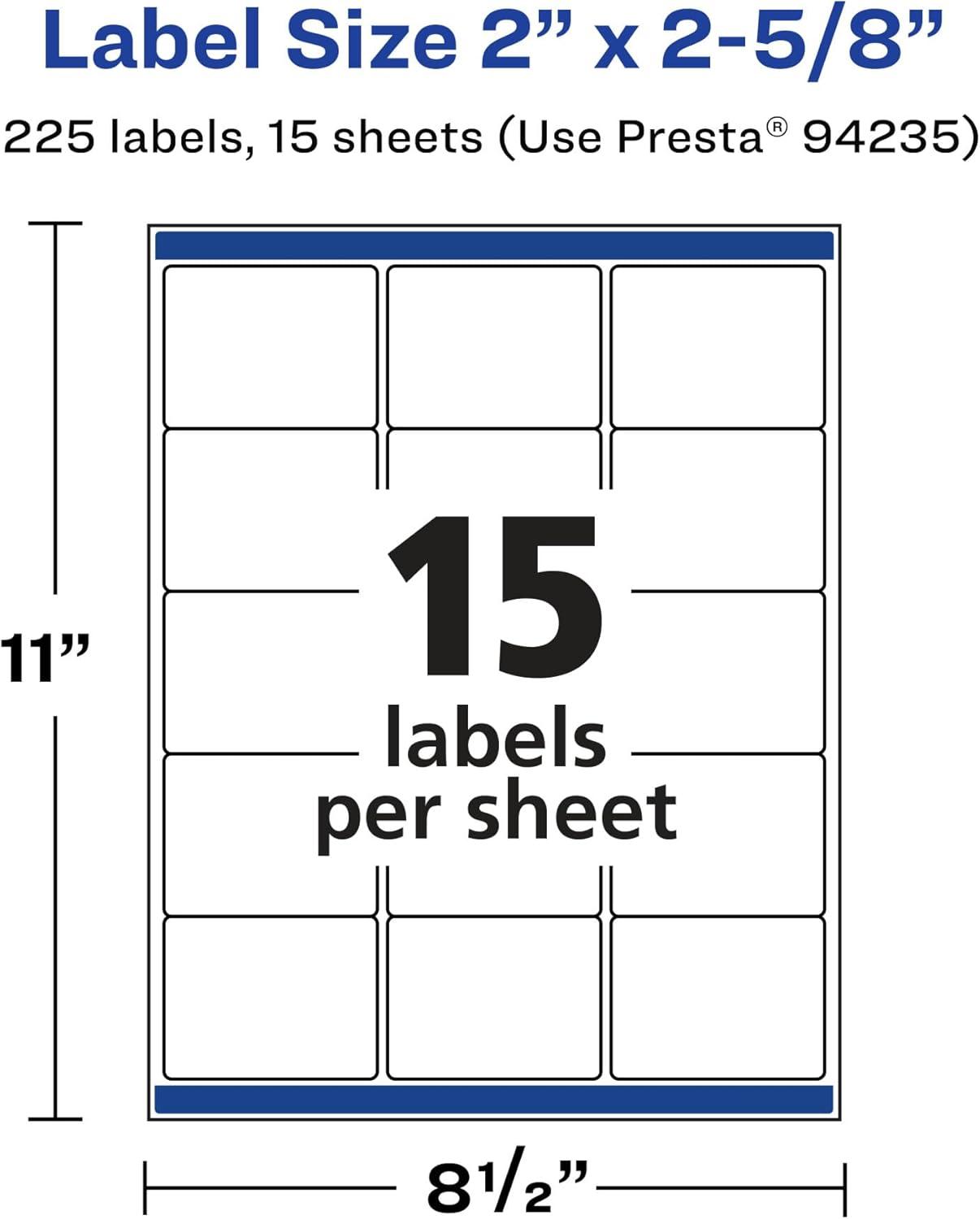imageAvery Matte White Removable Rectangle Labels Sure Feed Technology 2quot x 258quot 1500 Removable Labels LaserInkjet Printable225 labels