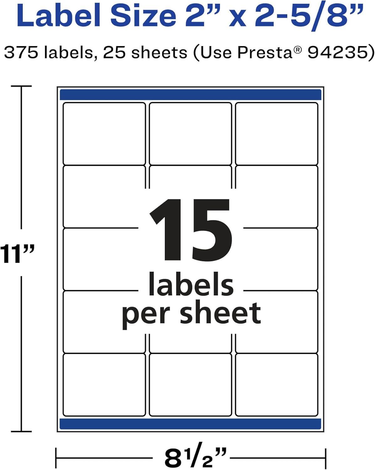 imageAvery Matte White Removable Rectangle Labels Sure Feed Technology 2quot x 258quot 1500 Removable Labels LaserInkjet Printable375 labels