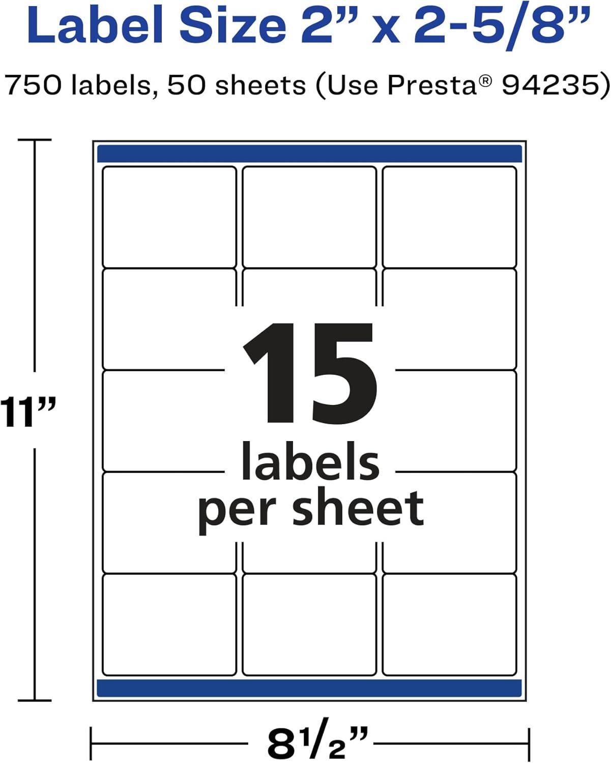 imageAvery Matte White Removable Rectangle Labels Sure Feed Technology 2quot x 258quot 1500 Removable Labels LaserInkjet Printable750 labels