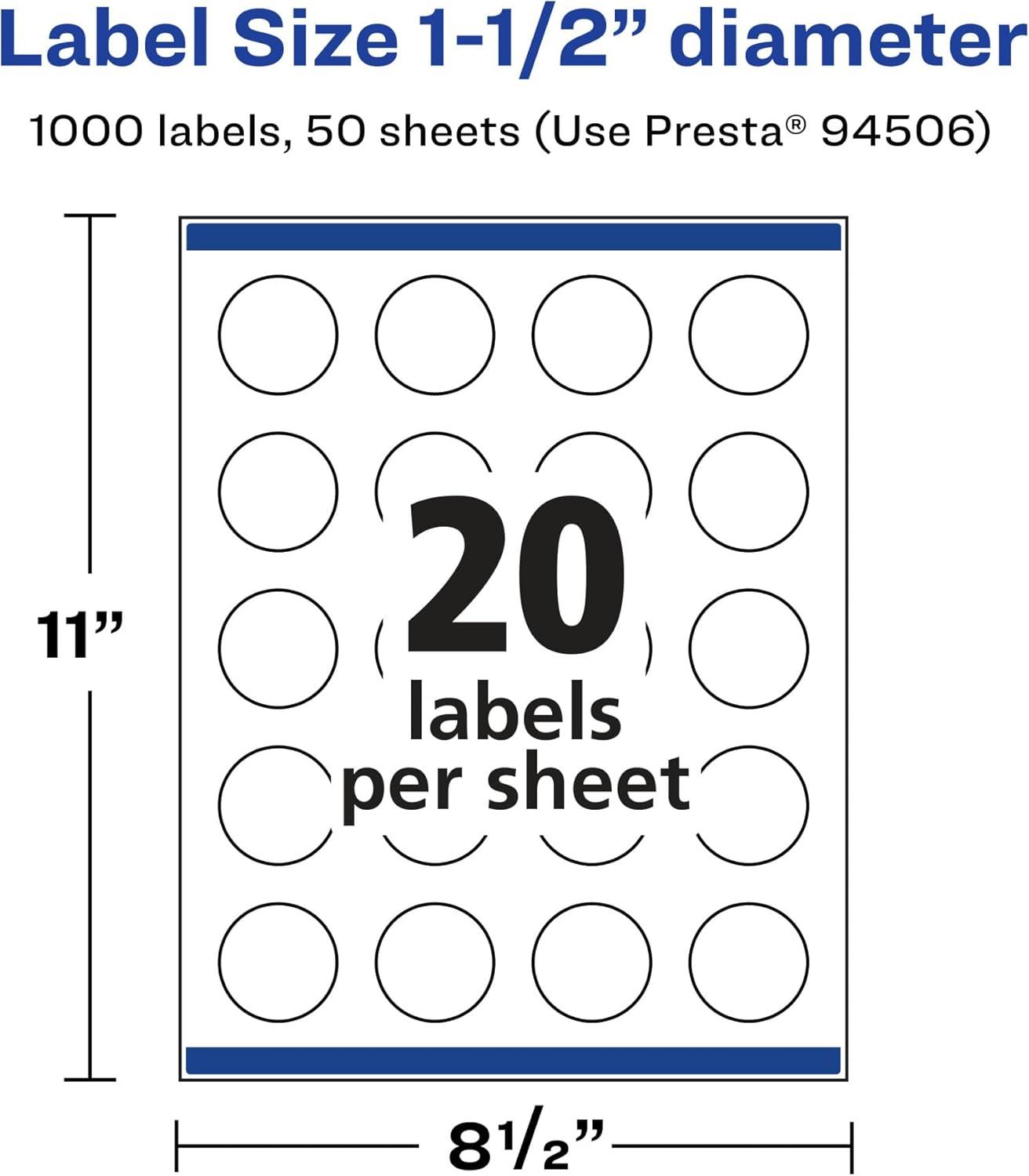 imageAvery Matte White Removable Round Labels with Sure Feed Technology 15quot Diameter 300 Labels LaserInkjet Printable1 000 labels