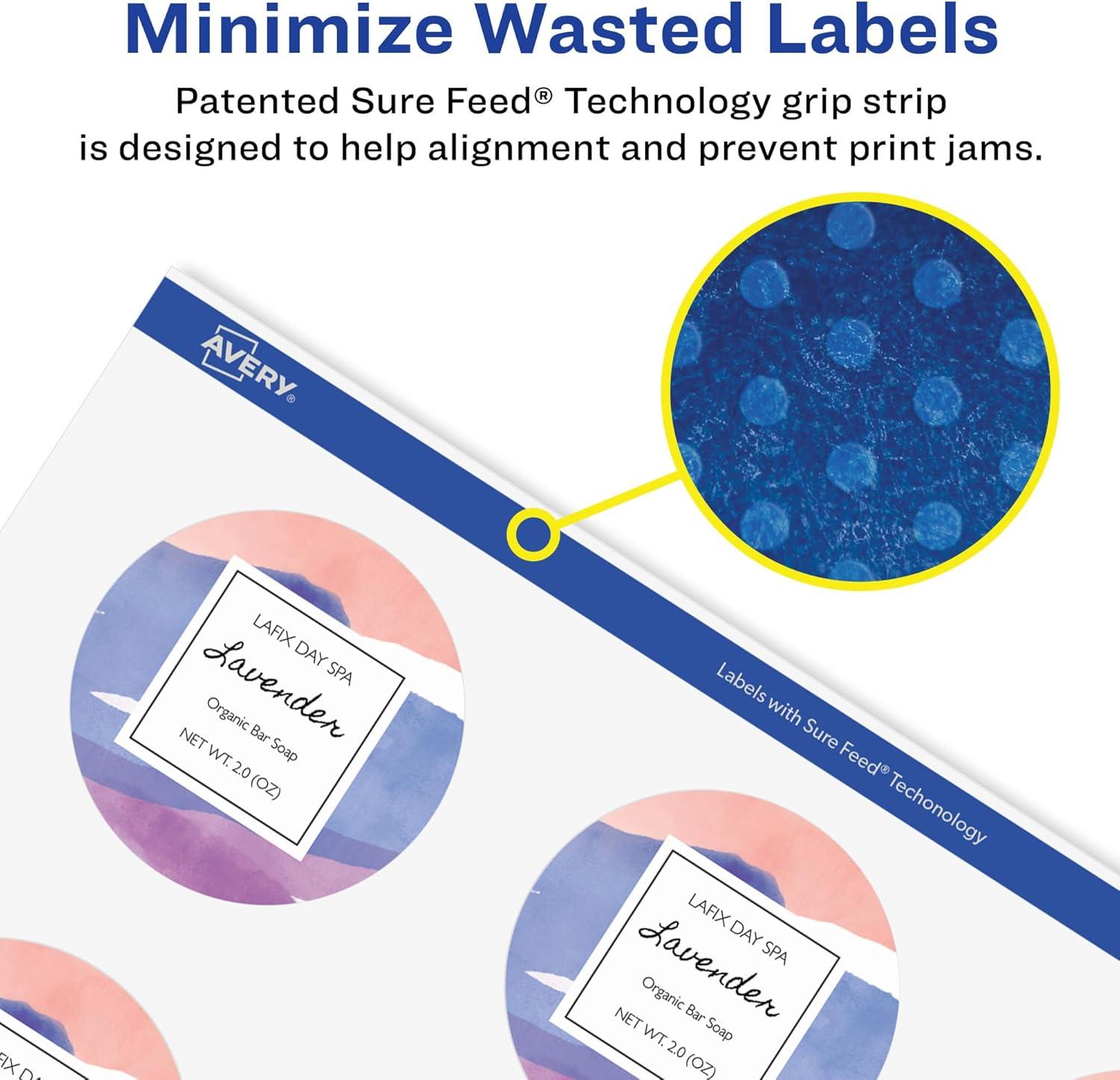 imageAvery Matte White Removable Round Labels with Sure Feed Technology 15quot Diameter 300 Labels LaserInkjet Printable2 000 labels