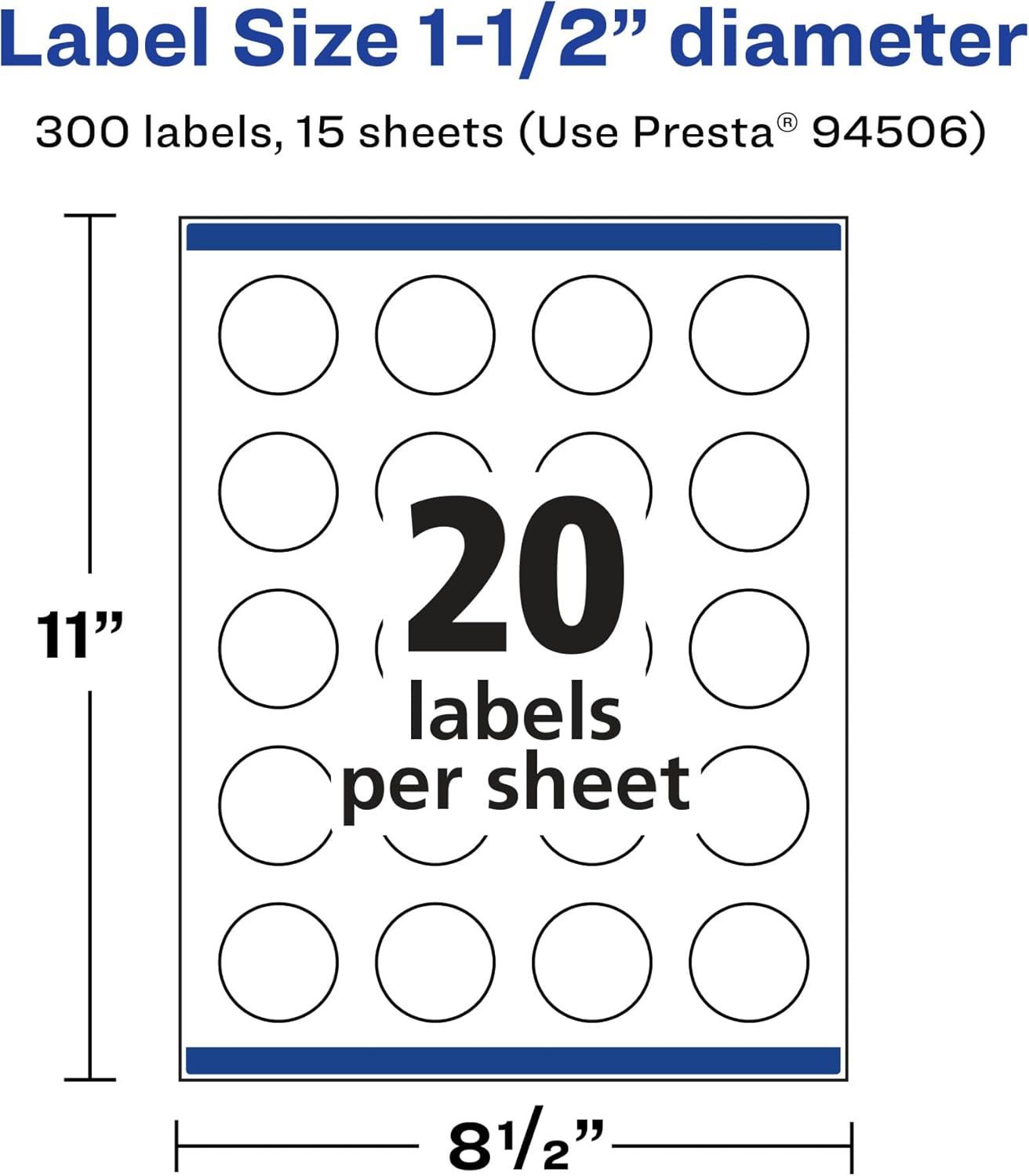 imageAvery Matte White Removable Round Labels with Sure Feed Technology 15quot Diameter 300 Labels LaserInkjet Printable300 labels