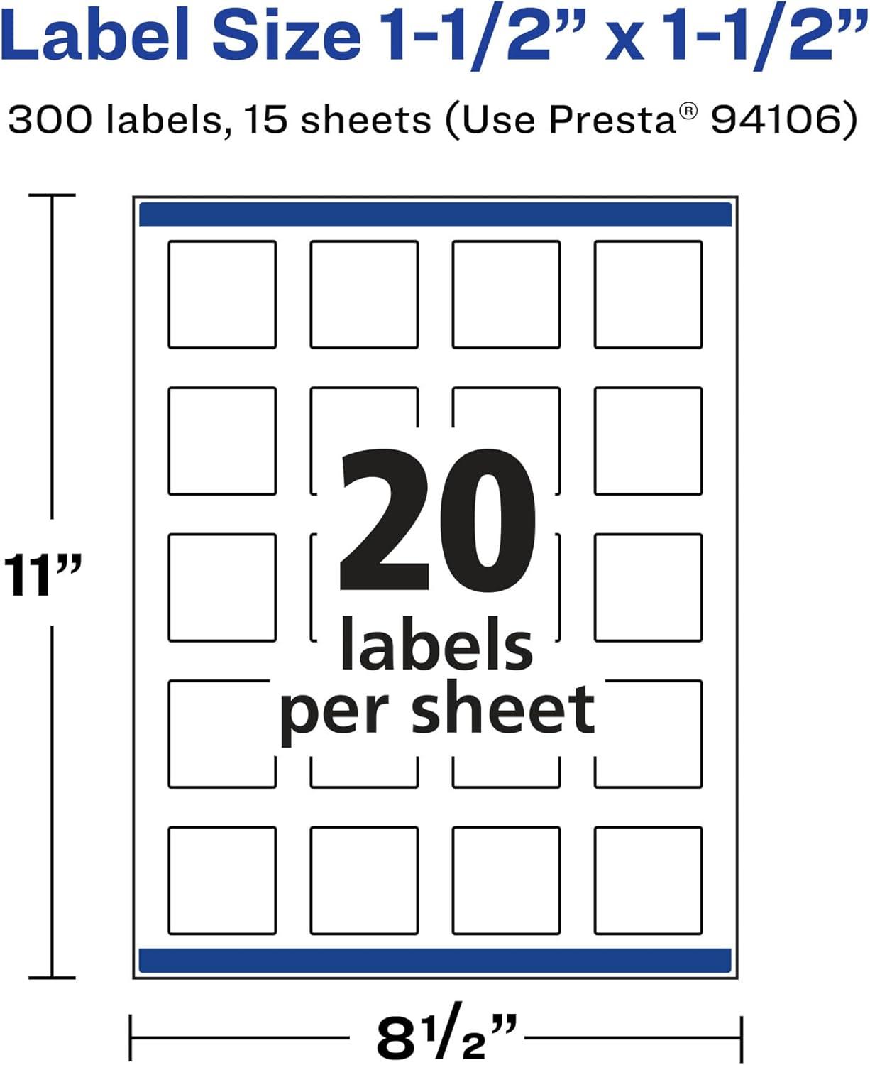 imageAvery Matte White Removable Square Labels Sure Feed Technology PrinttoTheEdge 15quot x 15quot 300 Removable Labels LaserInkjet Printable300 labels