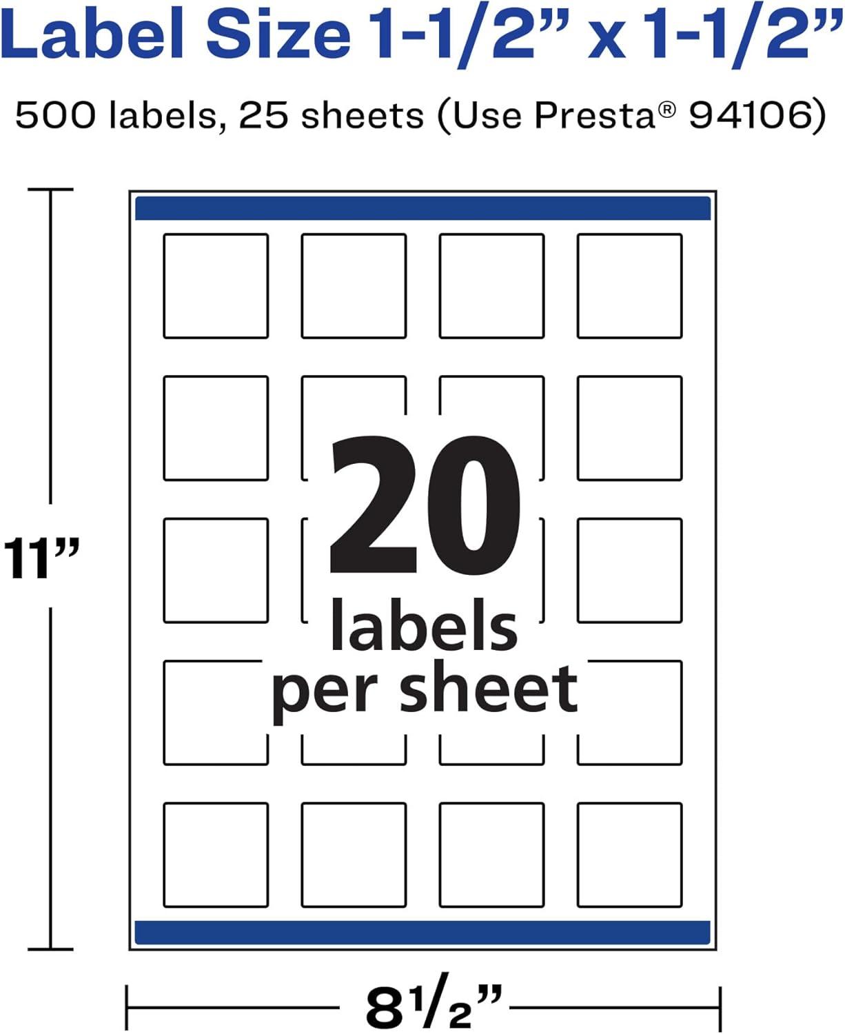 imageAvery Matte White Removable Square Labels Sure Feed Technology PrinttoTheEdge 15quot x 15quot 300 Removable Labels LaserInkjet Printable500 labels