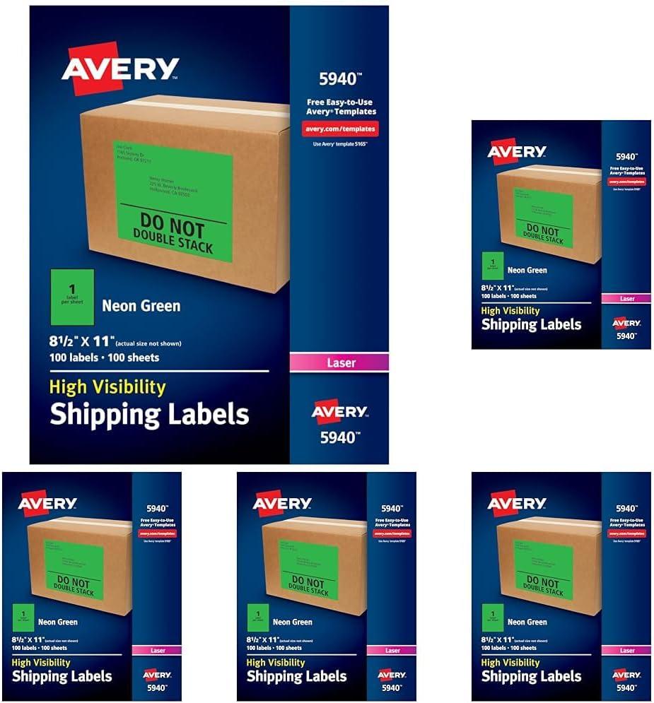 imageAvery Neon Shipping Labels Laser Printable Assorted Green Pink Yellow Labels 15 Total 5975Neon Green