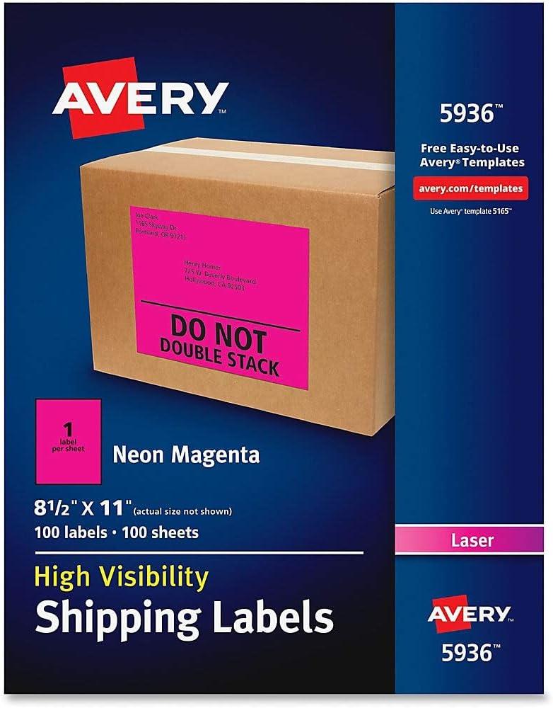 imageAvery Neon Shipping Labels Laser Printable Assorted Green Pink Yellow Labels 15 Total 5975Neon Magenta