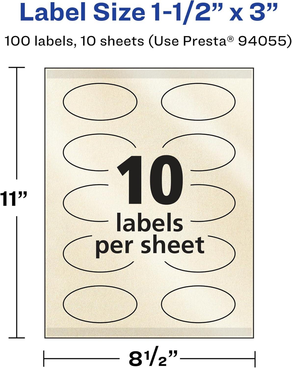 imageAvery Pearlized Ivory Oval Labels Sure Feed Technology PrinttoTheEdge 15quot x 3quot 500 Pearlized Ivory Labels LaserInkjet Printable100 labels