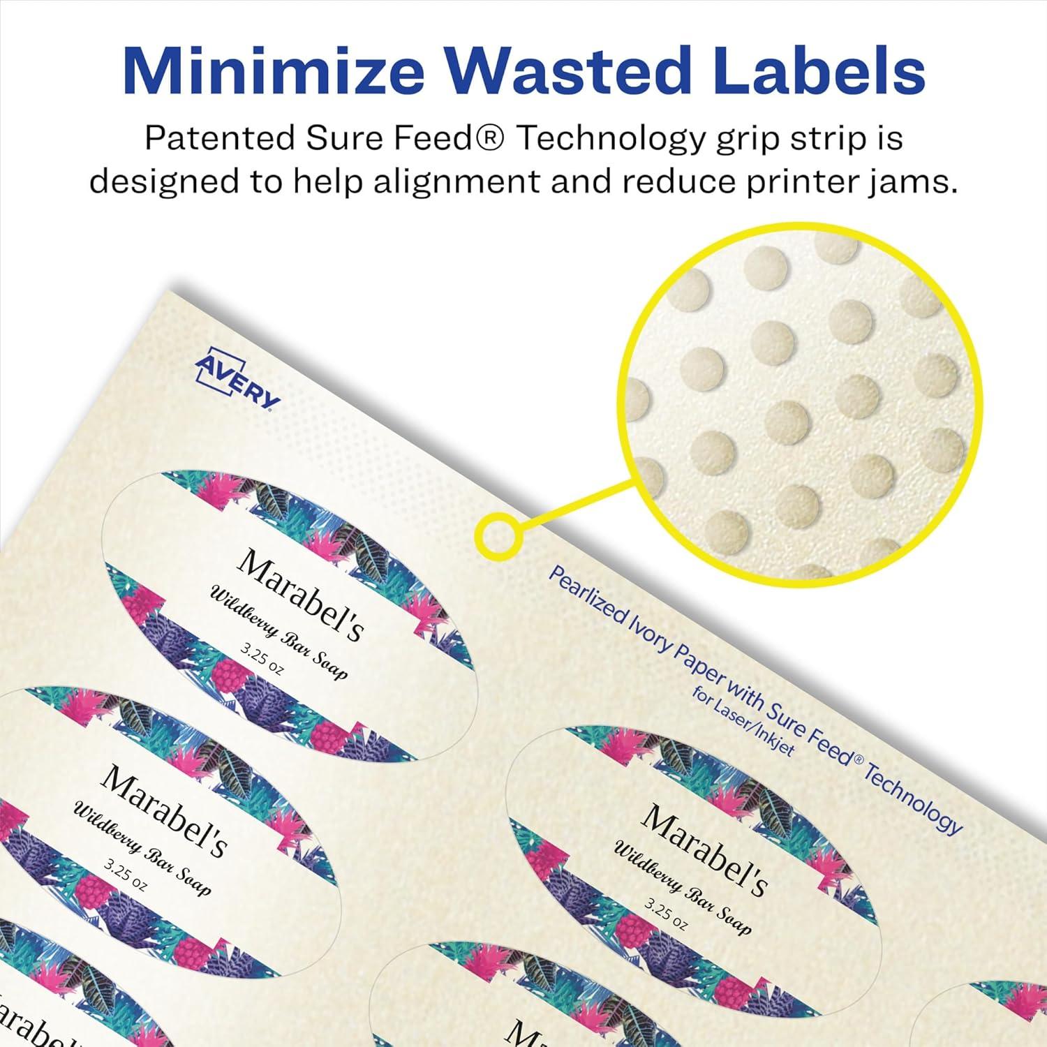 imageAvery Pearlized Ivory Oval Labels Sure Feed Technology PrinttoTheEdge 15quot x 3quot 500 Pearlized Ivory Labels LaserInkjet Printable500 labels