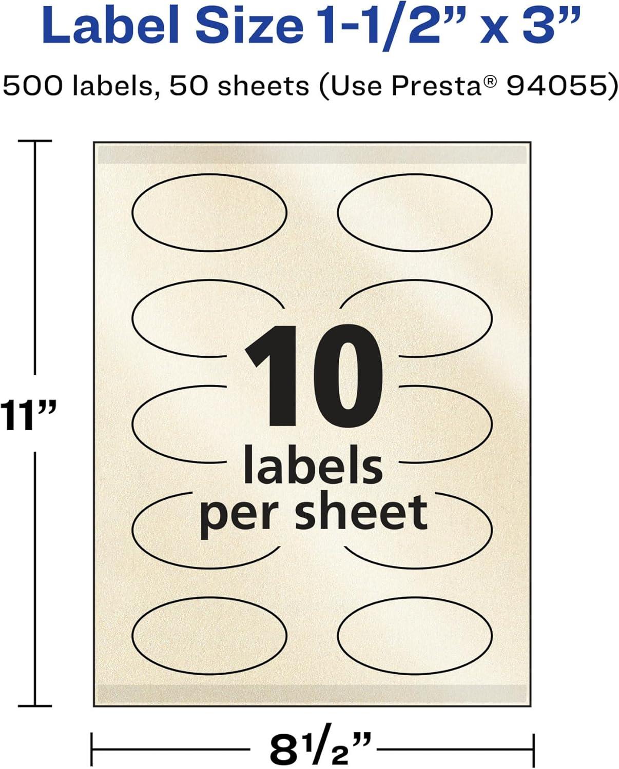imageAvery Pearlized Ivory Oval Labels Sure Feed Technology PrinttoTheEdge 15quot x 3quot 500 Pearlized Ivory Labels LaserInkjet Printable500 labels