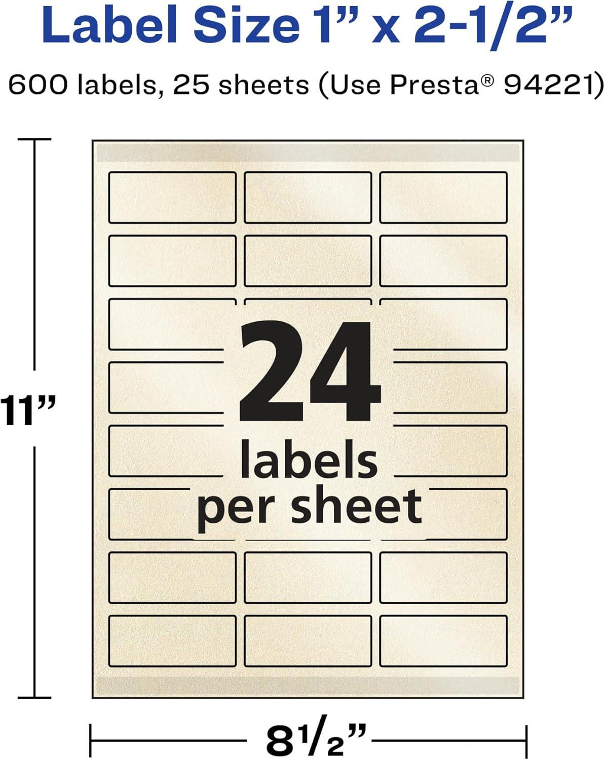 imageAvery Pearlized Ivory Rectangle Labels Sure Feed Technology 1quot x 25quot 240 Pearlized Ivory Labels LaserInkjet Printable600 labels