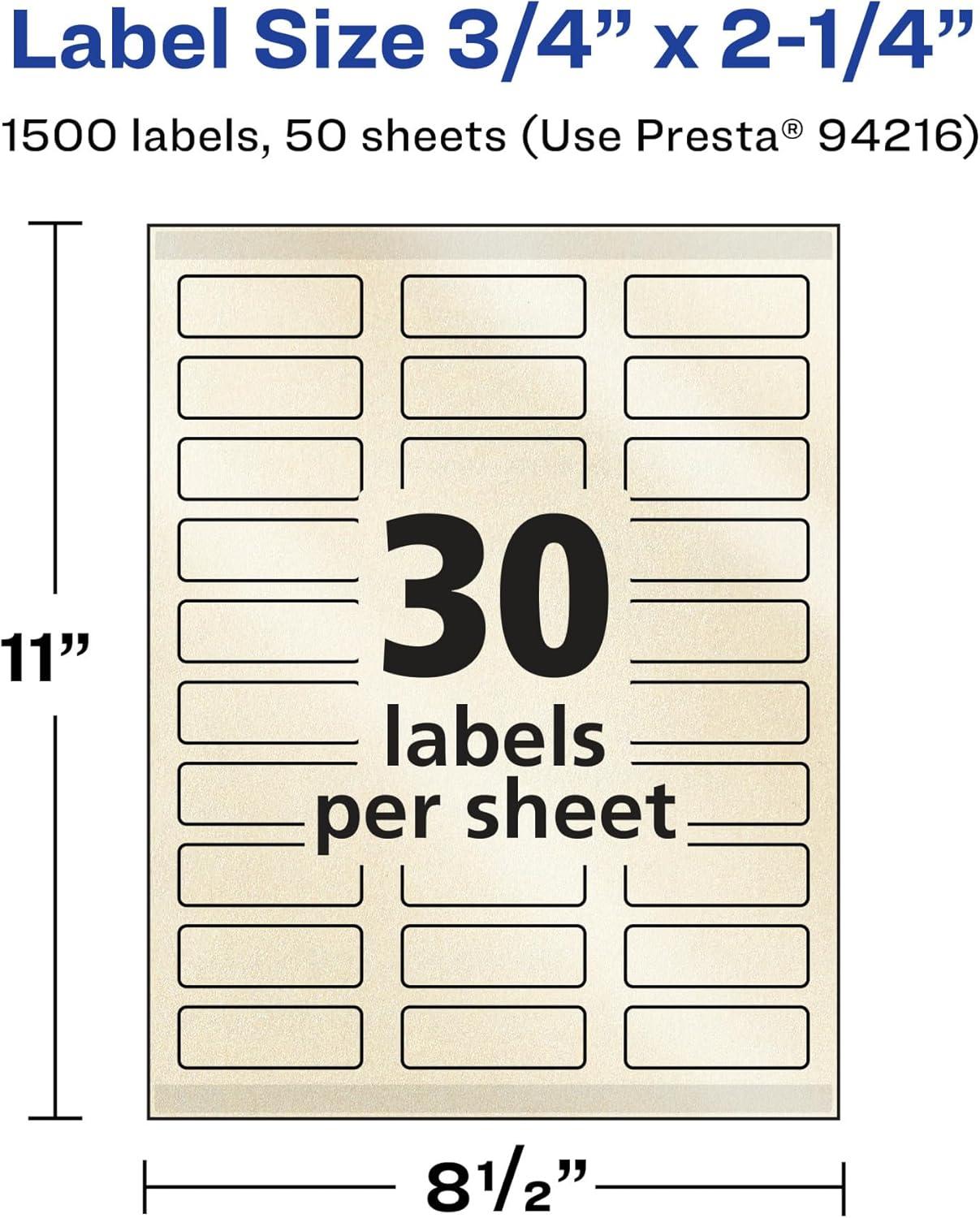 imageAvery Pearlized Ivory Rectangle Labels Sure Feed Technology PrinttoTheEdge 075quot x 225quot 300 Pearlized Ivory Labels LaserInkjet Printable1 500 labels