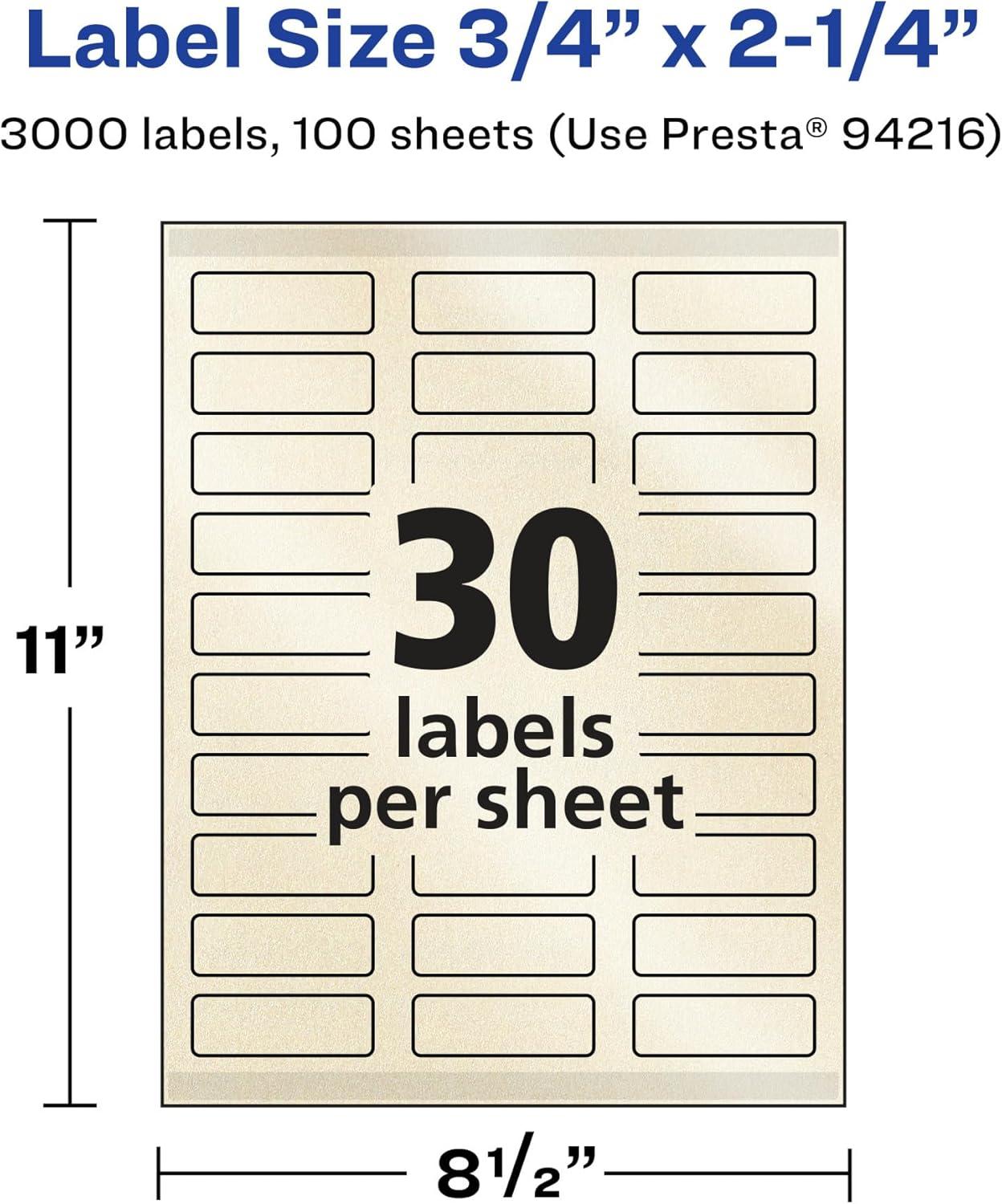 imageAvery Pearlized Ivory Rectangle Labels Sure Feed Technology PrinttoTheEdge 075quot x 225quot 300 Pearlized Ivory Labels LaserInkjet Printable3 000 labels