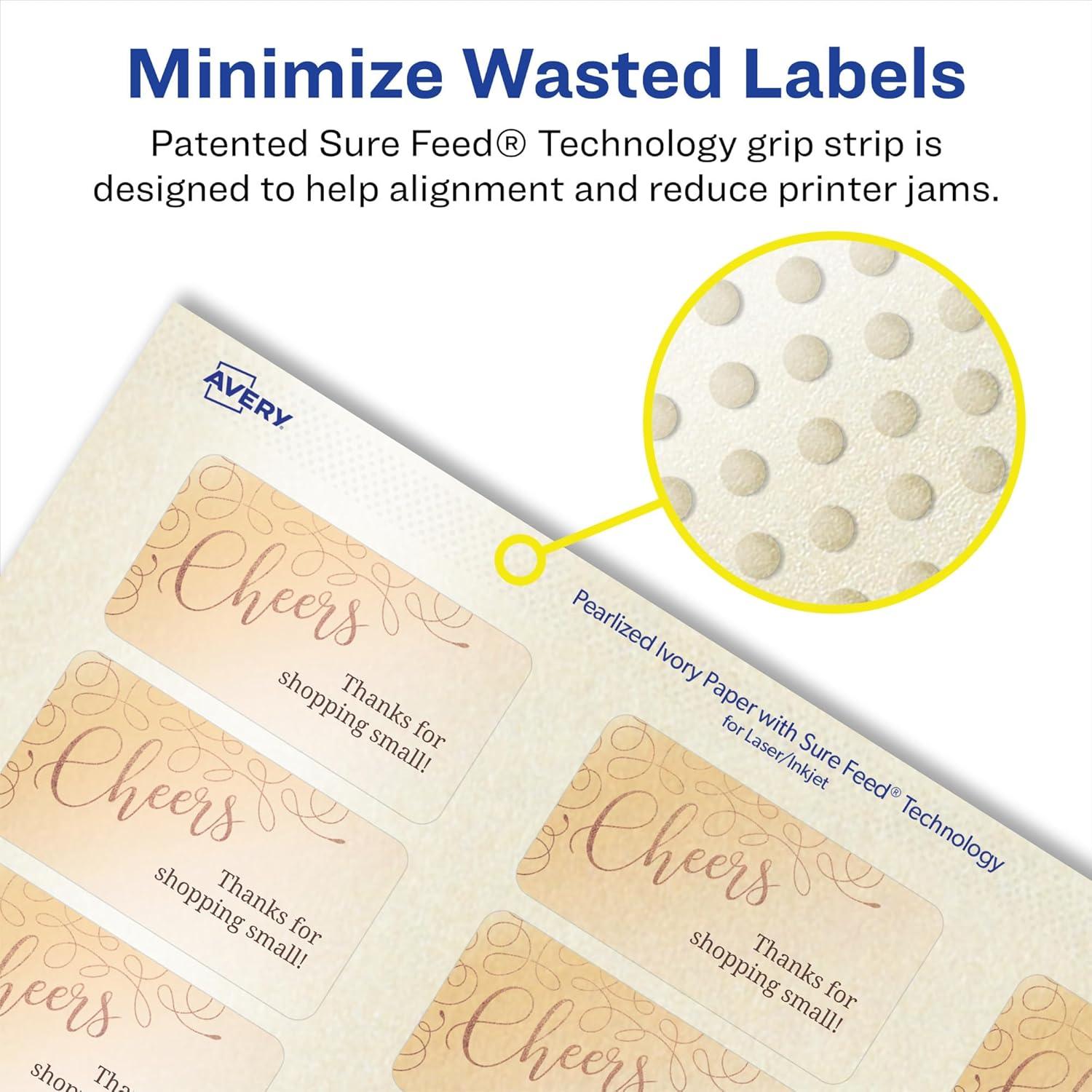 imageAvery Pearlized Ivory Rectangle Labels Sure Feed Technology PrinttoTheEdge 075quot x 225quot 300 Pearlized Ivory Labels LaserInkjet Printable3 000 labels