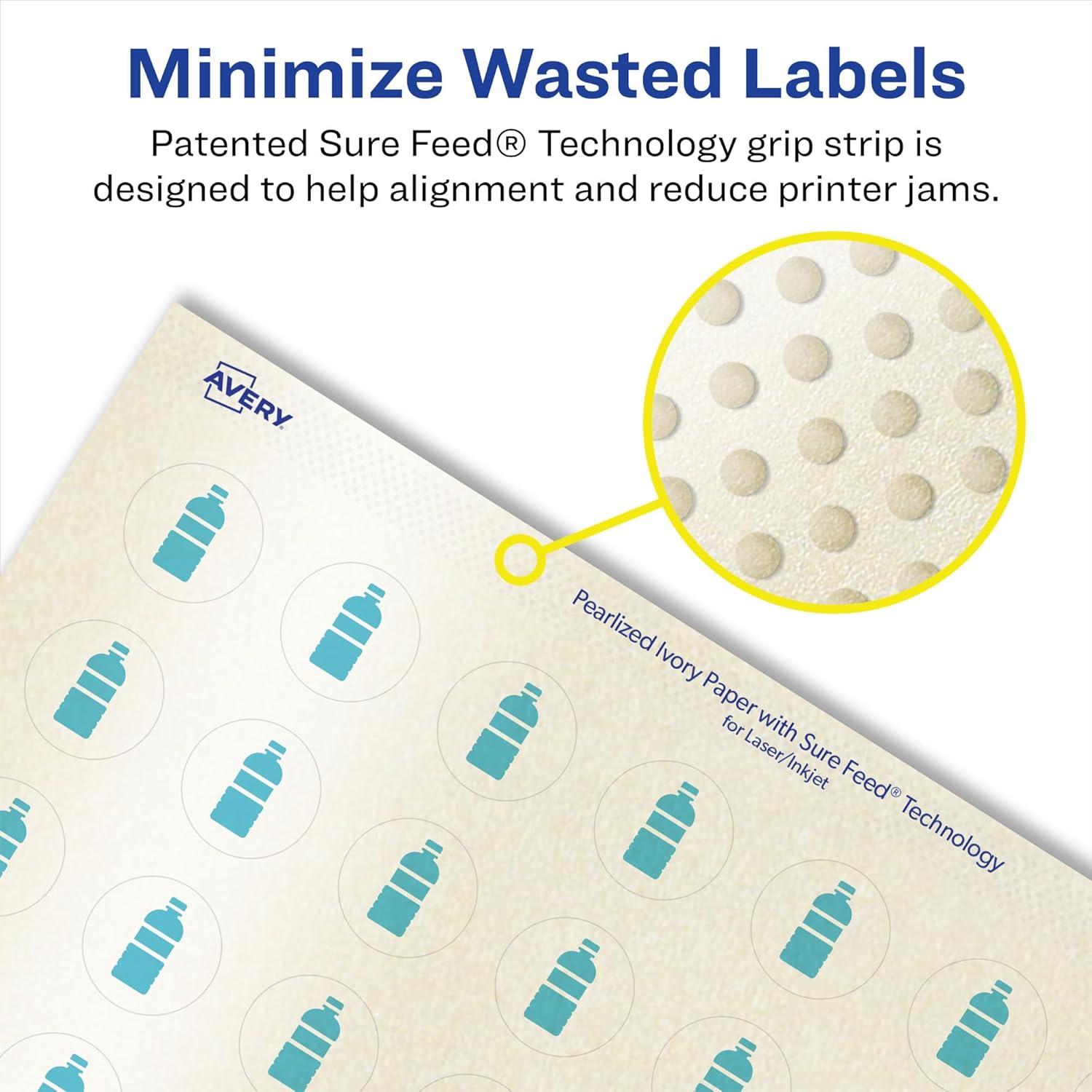 imageAvery Pearlized Ivory Round Labels Sure Feed Technology PrinttoTheEdge 1quot Diameter 480 Pearlized Ivory Labels LaserInkjet Printable1 200 labels