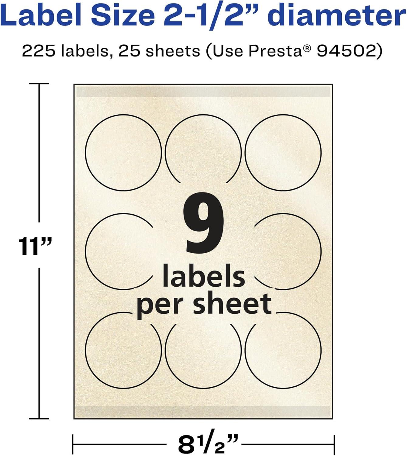 imageAvery Pearlized Ivory Round Labels Sure Feed Technology PrinttoTheEdge 25quot Diameter 90 Pearlized Ivory Labels LaserInkjet Printable225 labels