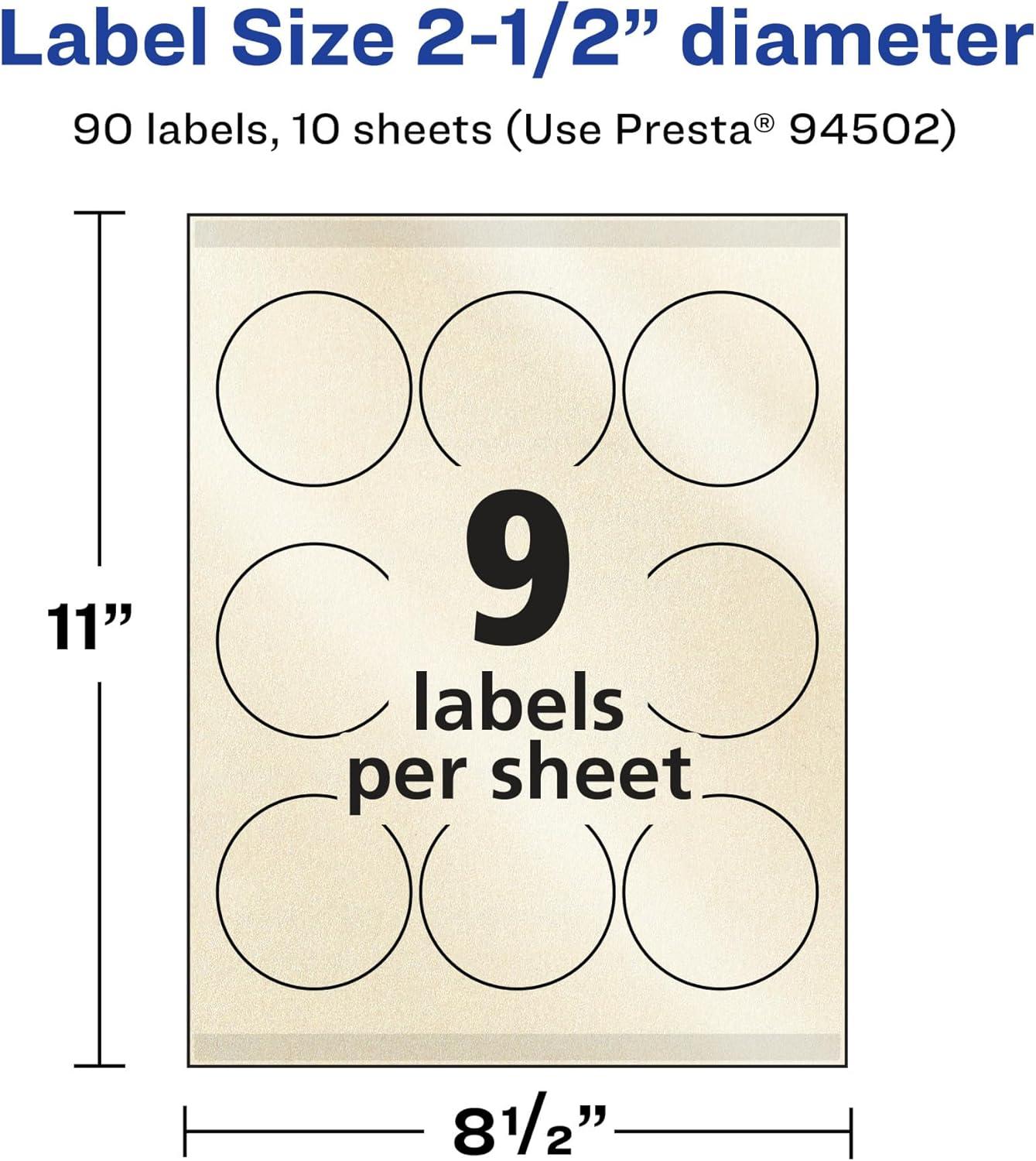 imageAvery Pearlized Ivory Round Labels Sure Feed Technology PrinttoTheEdge 25quot Diameter 90 Pearlized Ivory Labels LaserInkjet Printable90 labels
