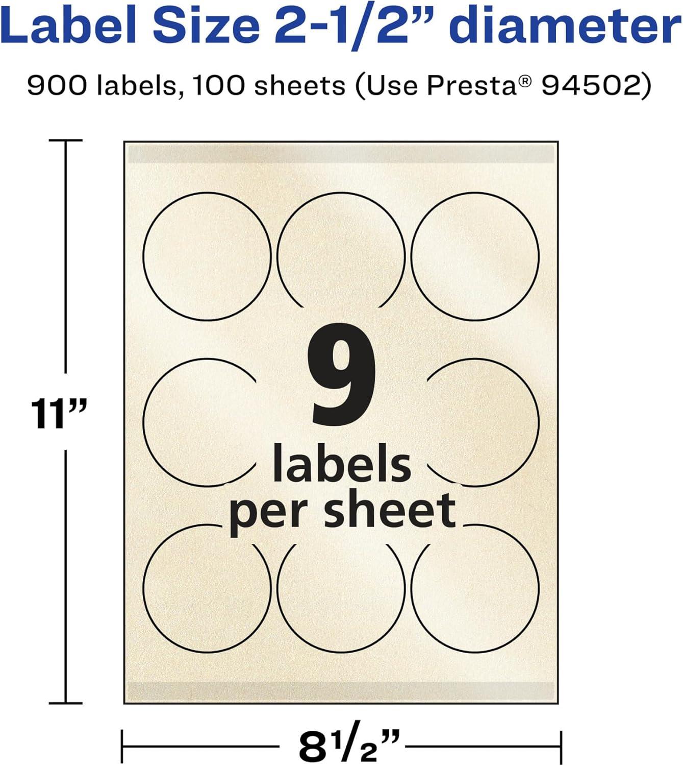 imageAvery Pearlized Ivory Round Labels Sure Feed Technology PrinttoTheEdge 25quot Diameter 90 Pearlized Ivory Labels LaserInkjet Printable900 labels