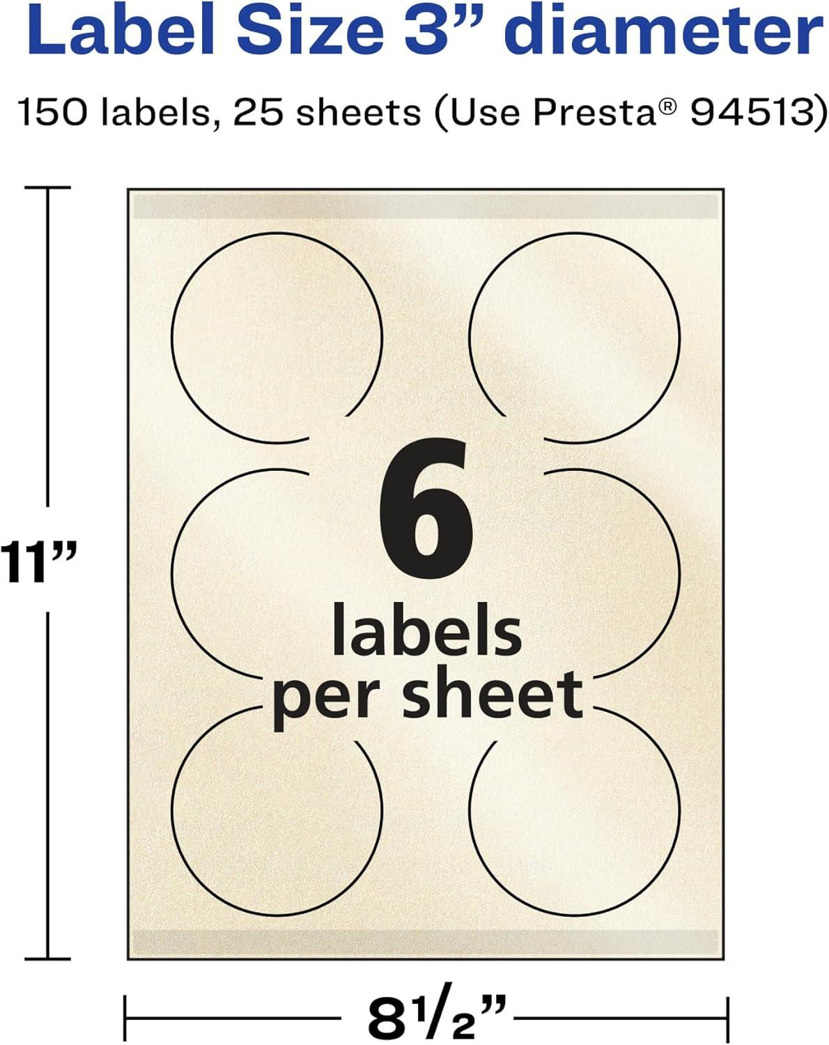 imageAvery Pearlized Ivory Round Labels Sure Feed Technology PrinttoTheEdge 3quot Diameter 60 Pearlized Ivory Labels LaserInkjet Printable150 labels