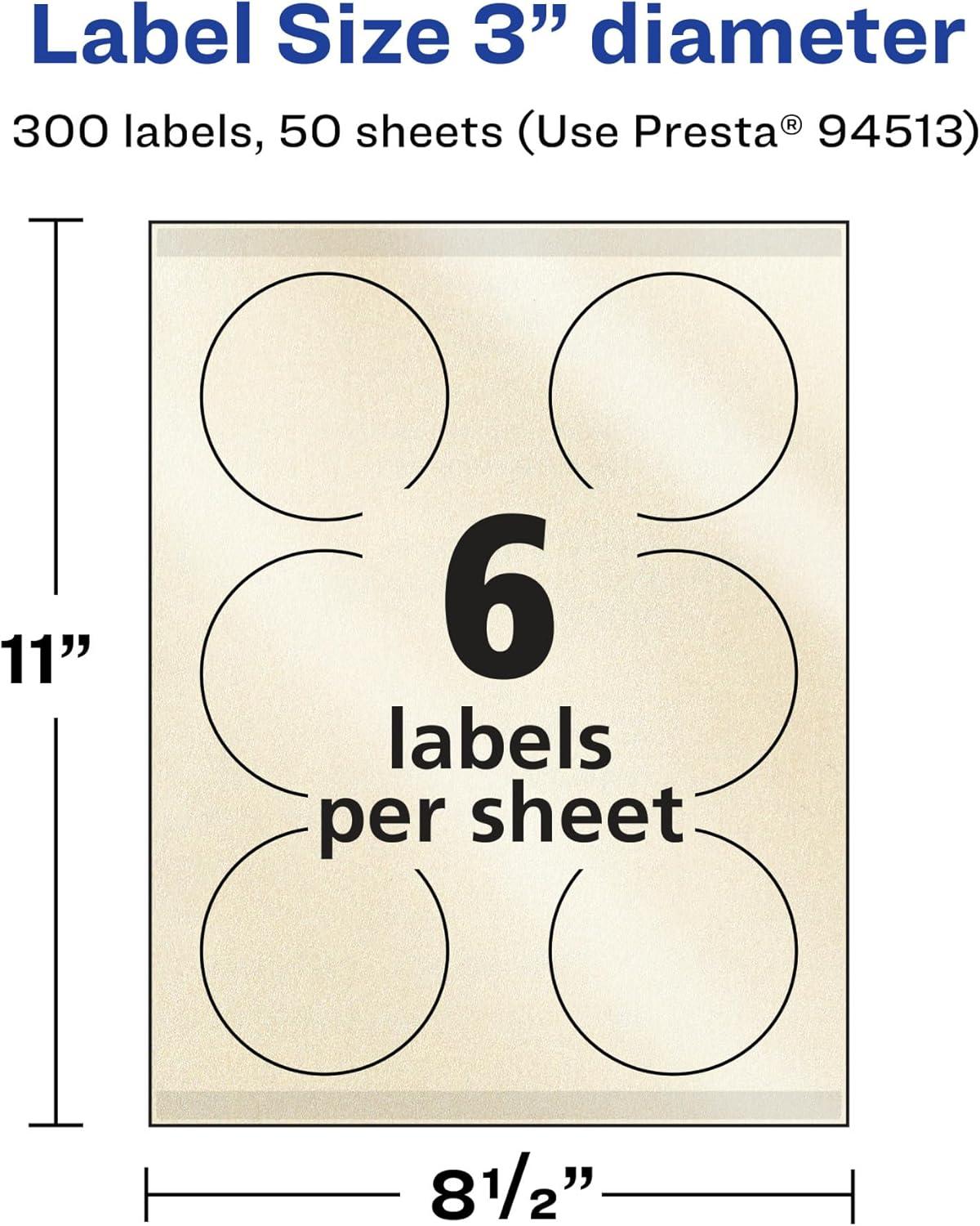 imageAvery Pearlized Ivory Round Labels Sure Feed Technology PrinttoTheEdge 3quot Diameter 60 Pearlized Ivory Labels LaserInkjet Printable300 labels