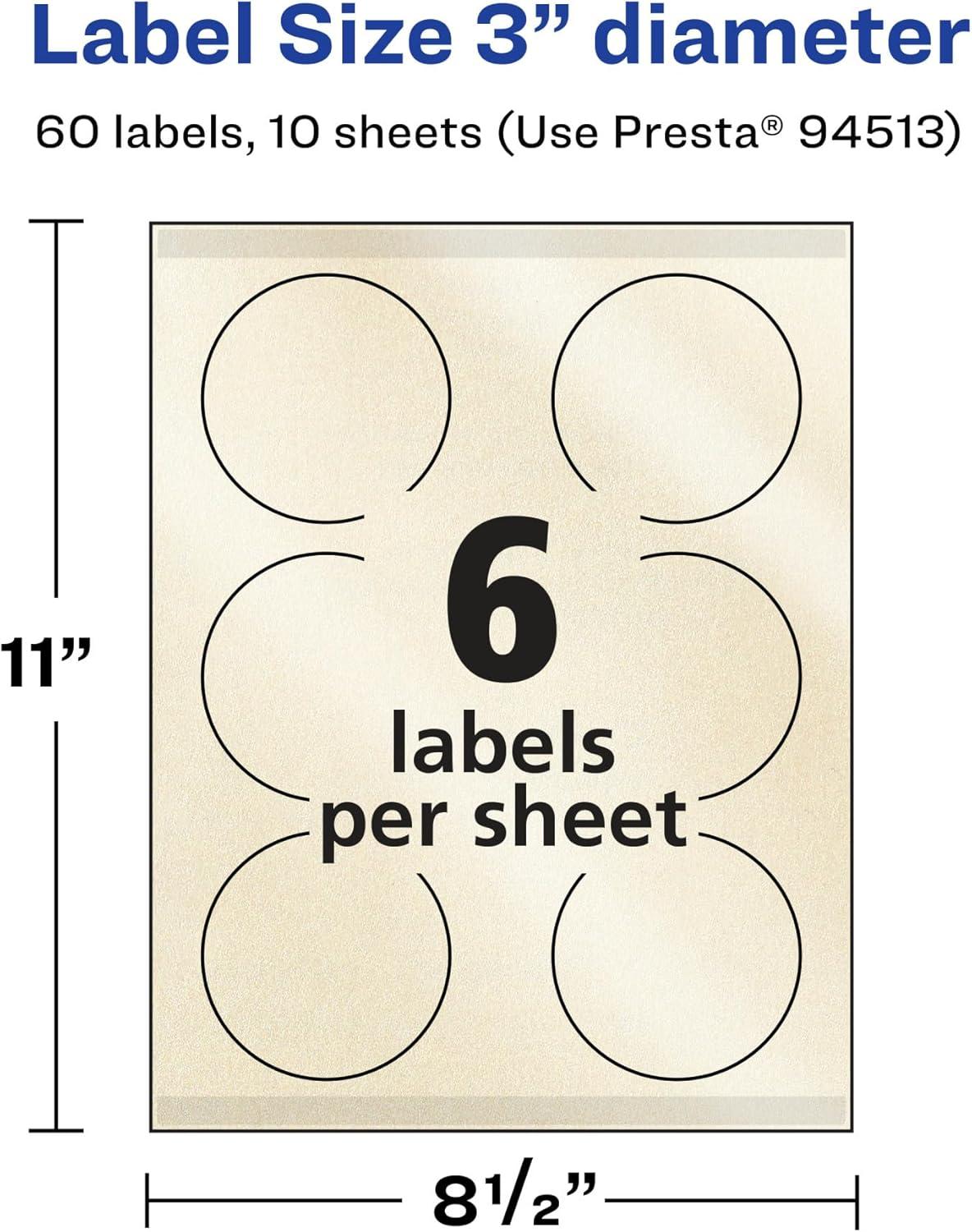 imageAvery Pearlized Ivory Round Labels Sure Feed Technology PrinttoTheEdge 3quot Diameter 60 Pearlized Ivory Labels LaserInkjet Printable60 labels