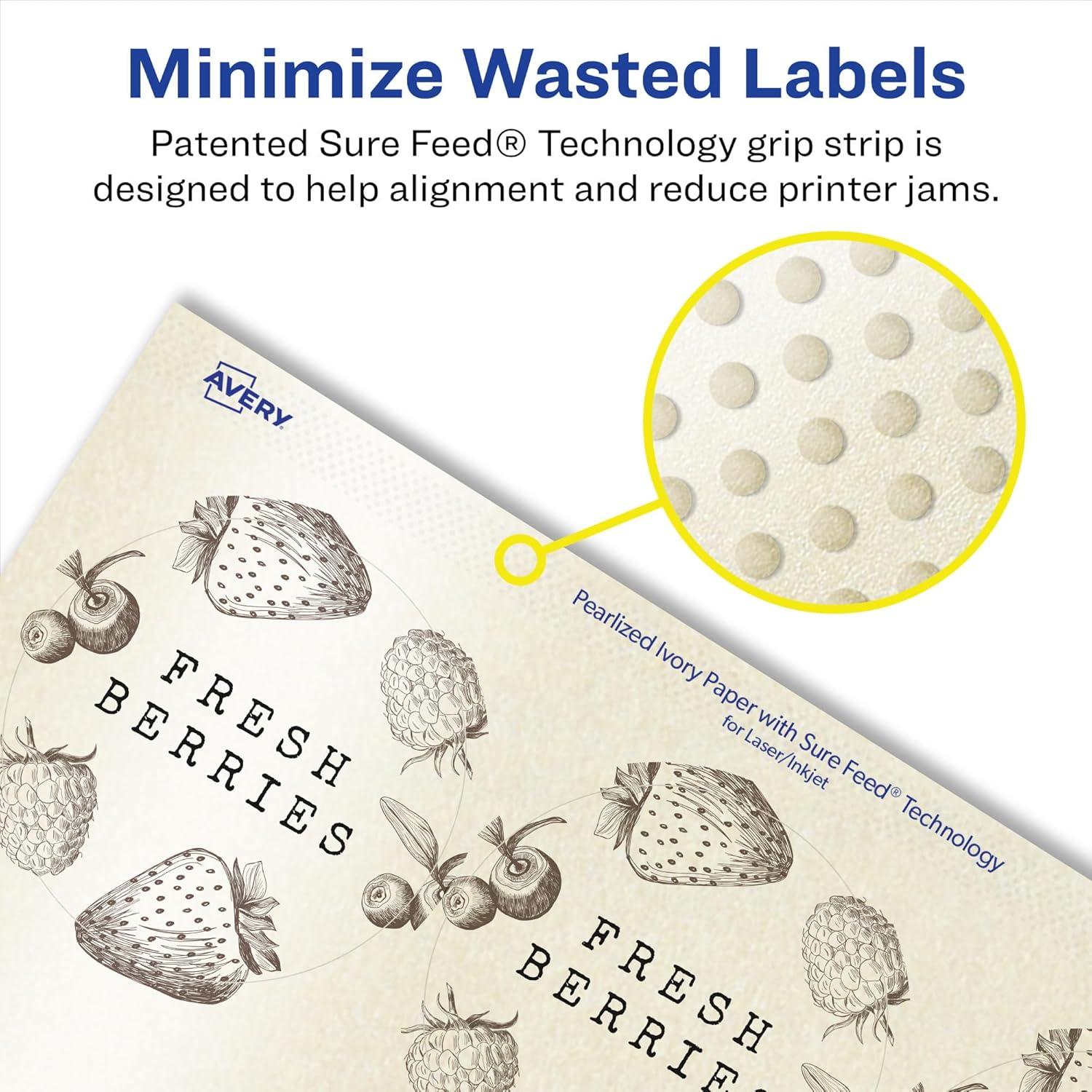 imageAvery Pearlized Ivory Round Labels Sure Feed Technology PrinttoTheEdge 3quot Diameter 60 Pearlized Ivory Labels LaserInkjet Printable60 labels