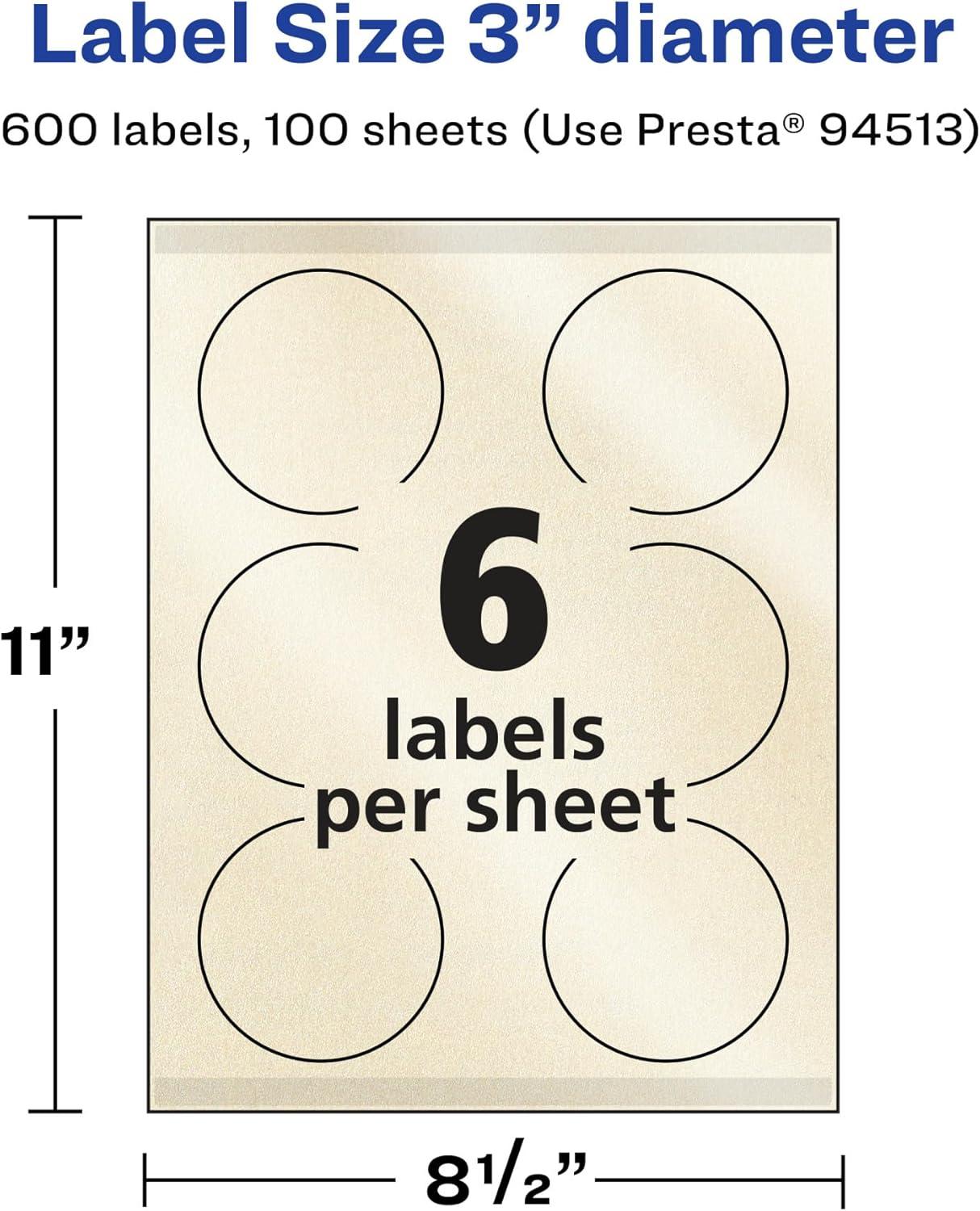 imageAvery Pearlized Ivory Round Labels Sure Feed Technology PrinttoTheEdge 3quot Diameter 60 Pearlized Ivory Labels LaserInkjet Printable600 labels