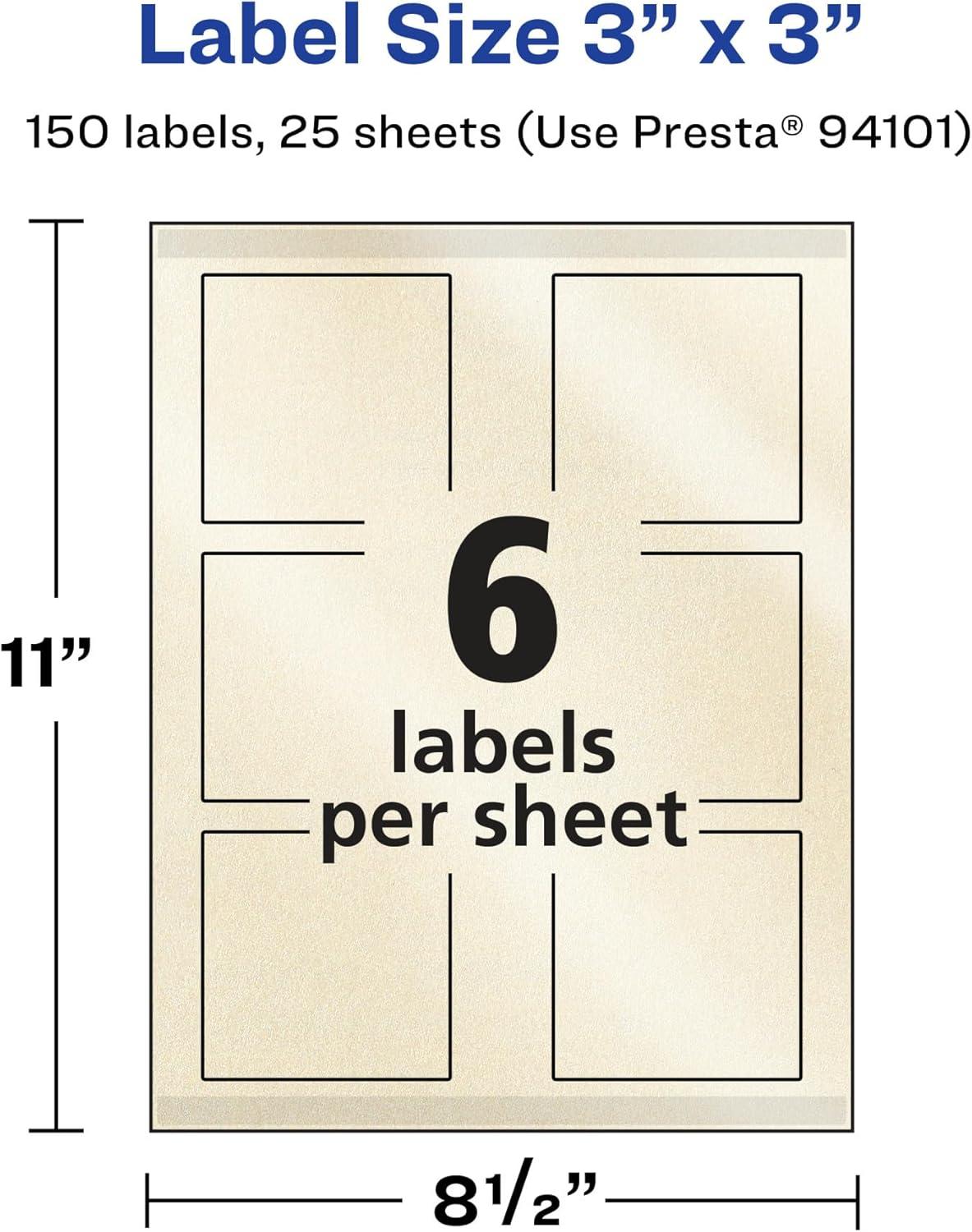 imageAvery Pearlized Ivory Square Labels Sure Feed Technology PrinttoTheEdge 3quot x 3quot 60 Pearlized Ivory Labels LaserInkjet Printable150 labels