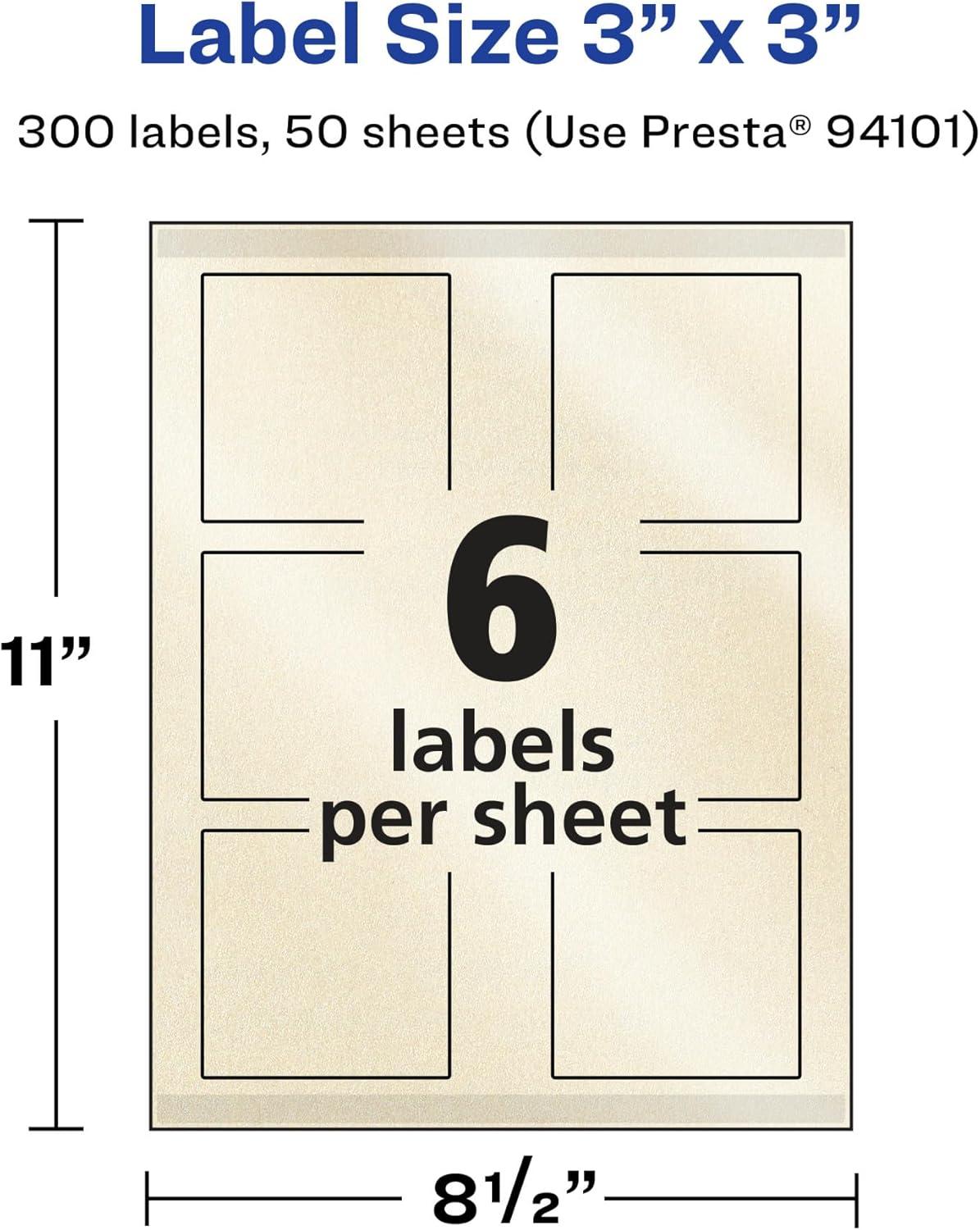 imageAvery Pearlized Ivory Square Labels Sure Feed Technology PrinttoTheEdge 3quot x 3quot 60 Pearlized Ivory Labels LaserInkjet Printable300 labels