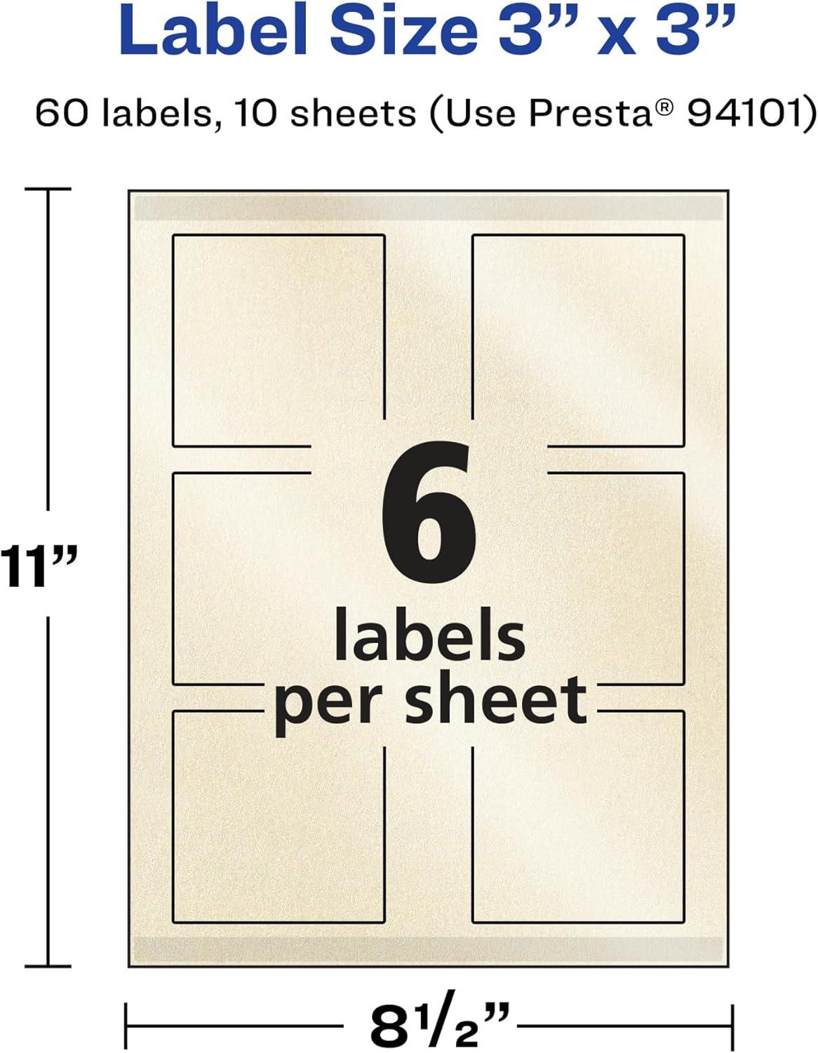 imageAvery Pearlized Ivory Square Labels Sure Feed Technology PrinttoTheEdge 3quot x 3quot 60 Pearlized Ivory Labels LaserInkjet Printable60 labels