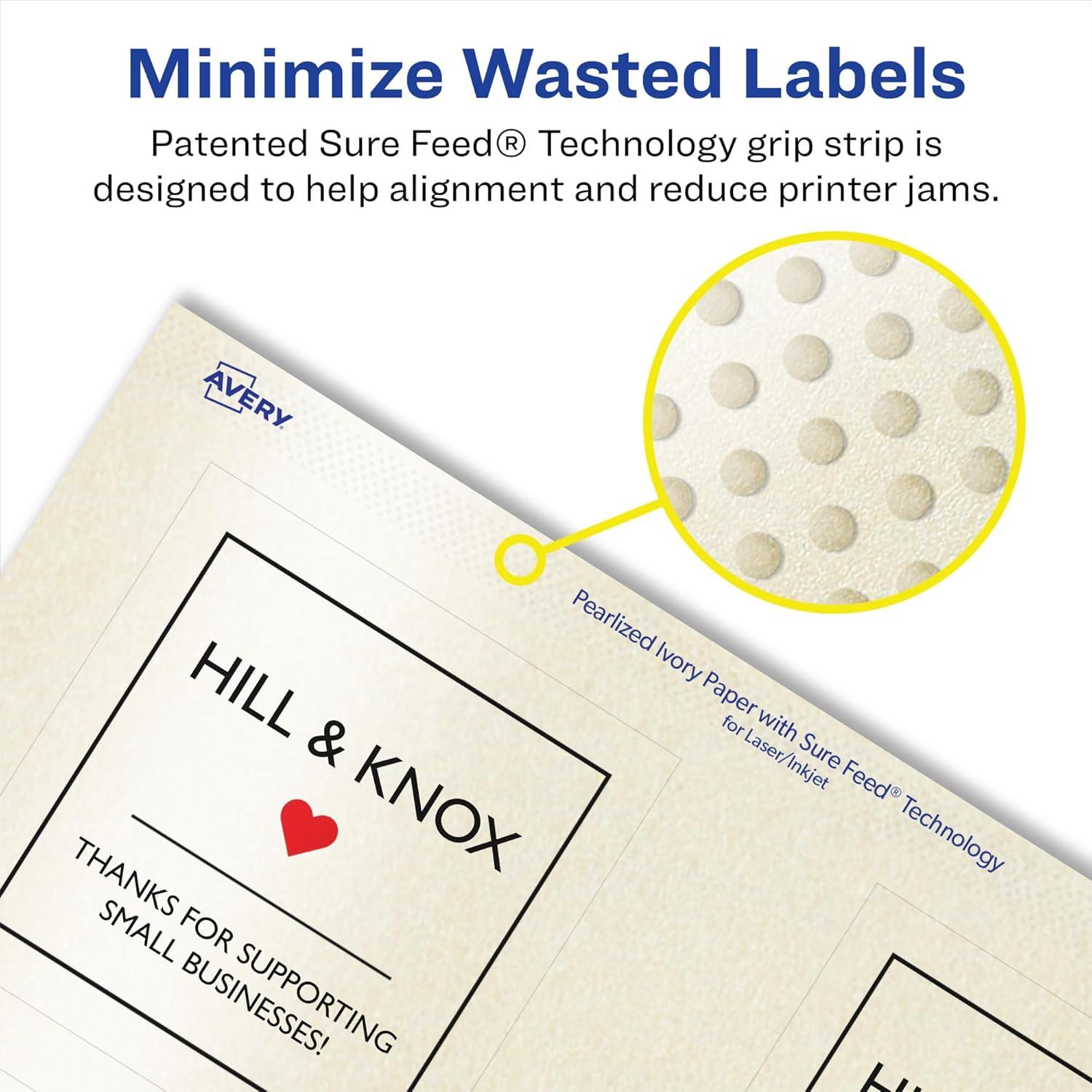 imageAvery Pearlized Ivory Square Labels Sure Feed Technology PrinttoTheEdge 3quot x 3quot 60 Pearlized Ivory Labels LaserInkjet Printable600 labels
