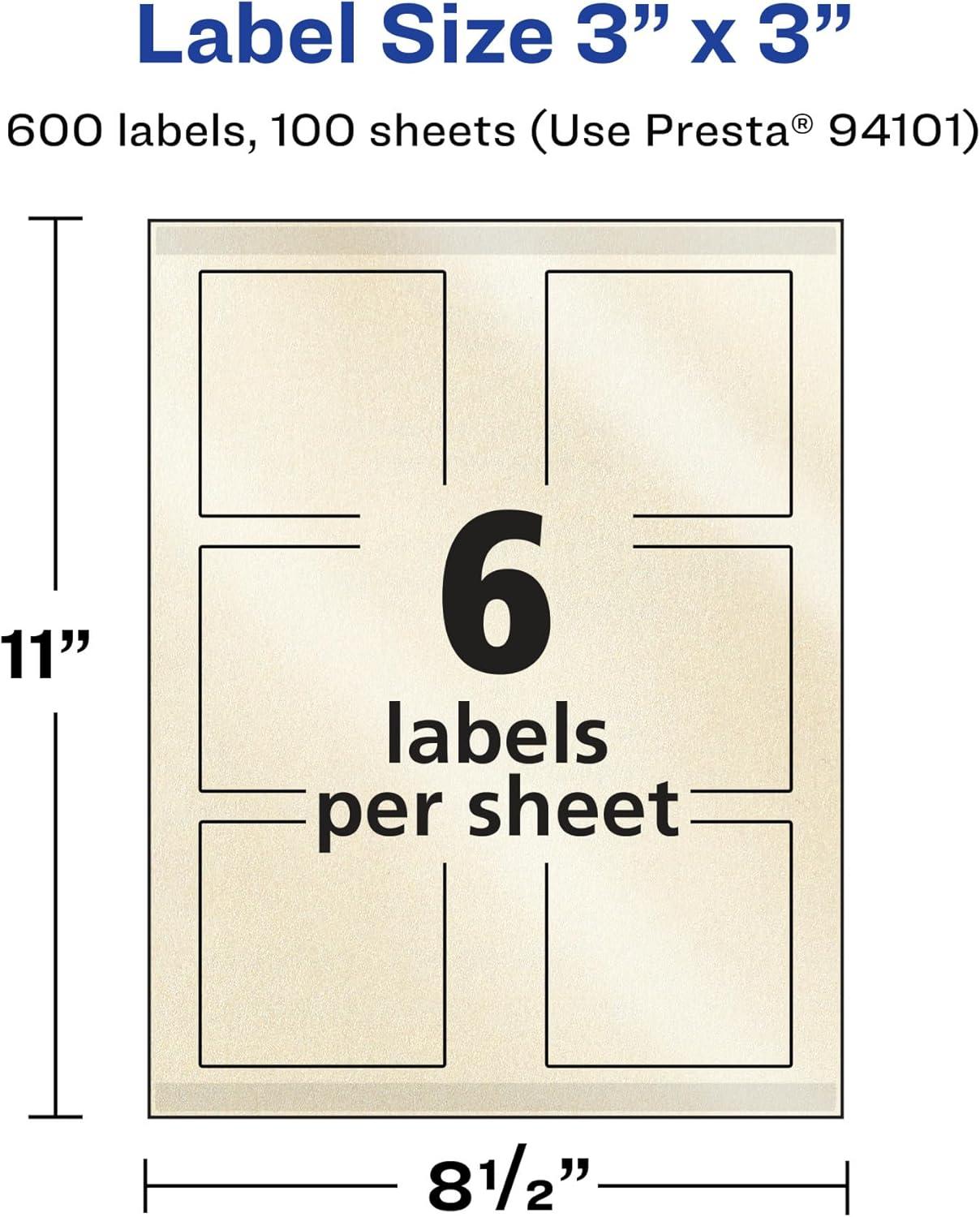 imageAvery Pearlized Ivory Square Labels Sure Feed Technology PrinttoTheEdge 3quot x 3quot 60 Pearlized Ivory Labels LaserInkjet Printable600 labels