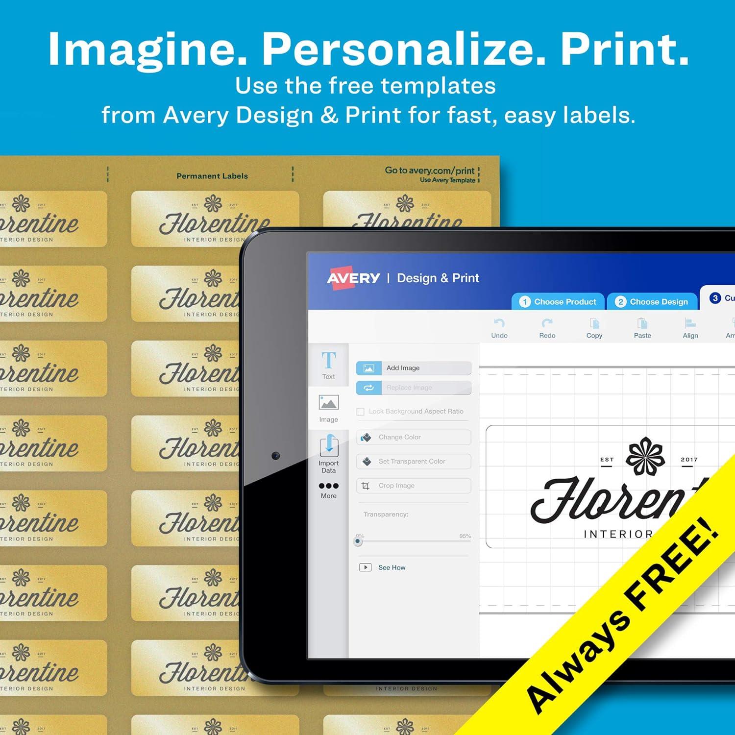imageAvery Printable Return Address Labels 075quot x 225quot Gold Foil 300 Blank Mailing Labels 08987300 Labels Pack of 5