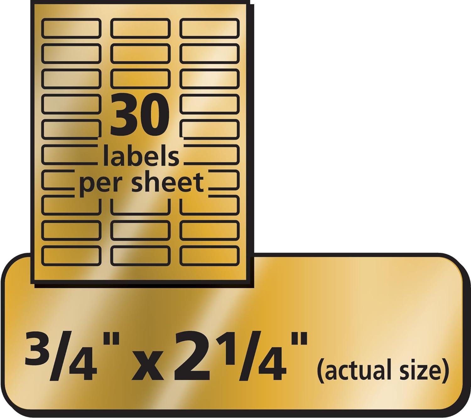 imageAvery Printable Return Address Labels 075quot x 225quot Gold Foil 300 Blank Mailing Labels 08987300 Labels Pack of 5