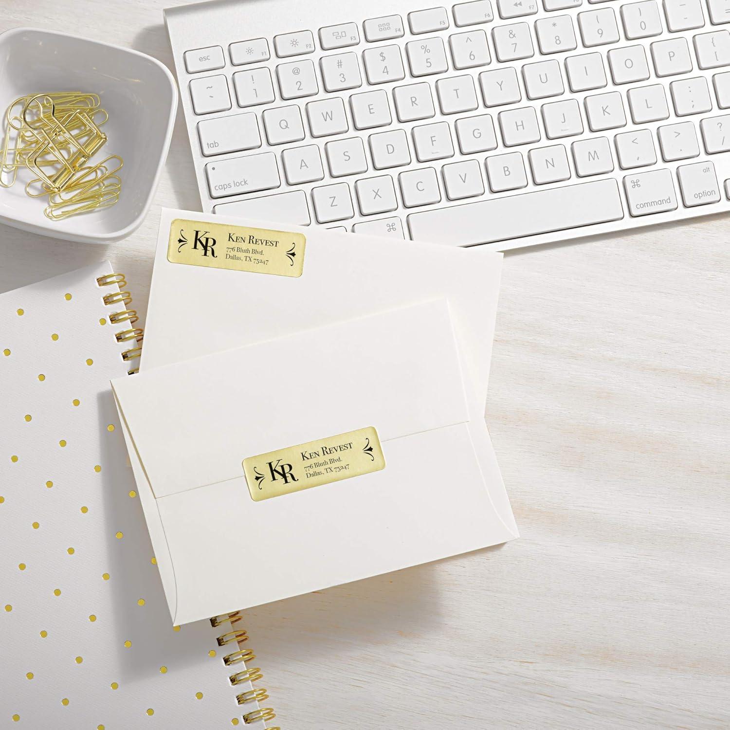 imageAvery Printable Return Address Labels 075quot x 225quot Gold Foil 300 Blank Mailing Labels 08987300 Labels Pack of 5