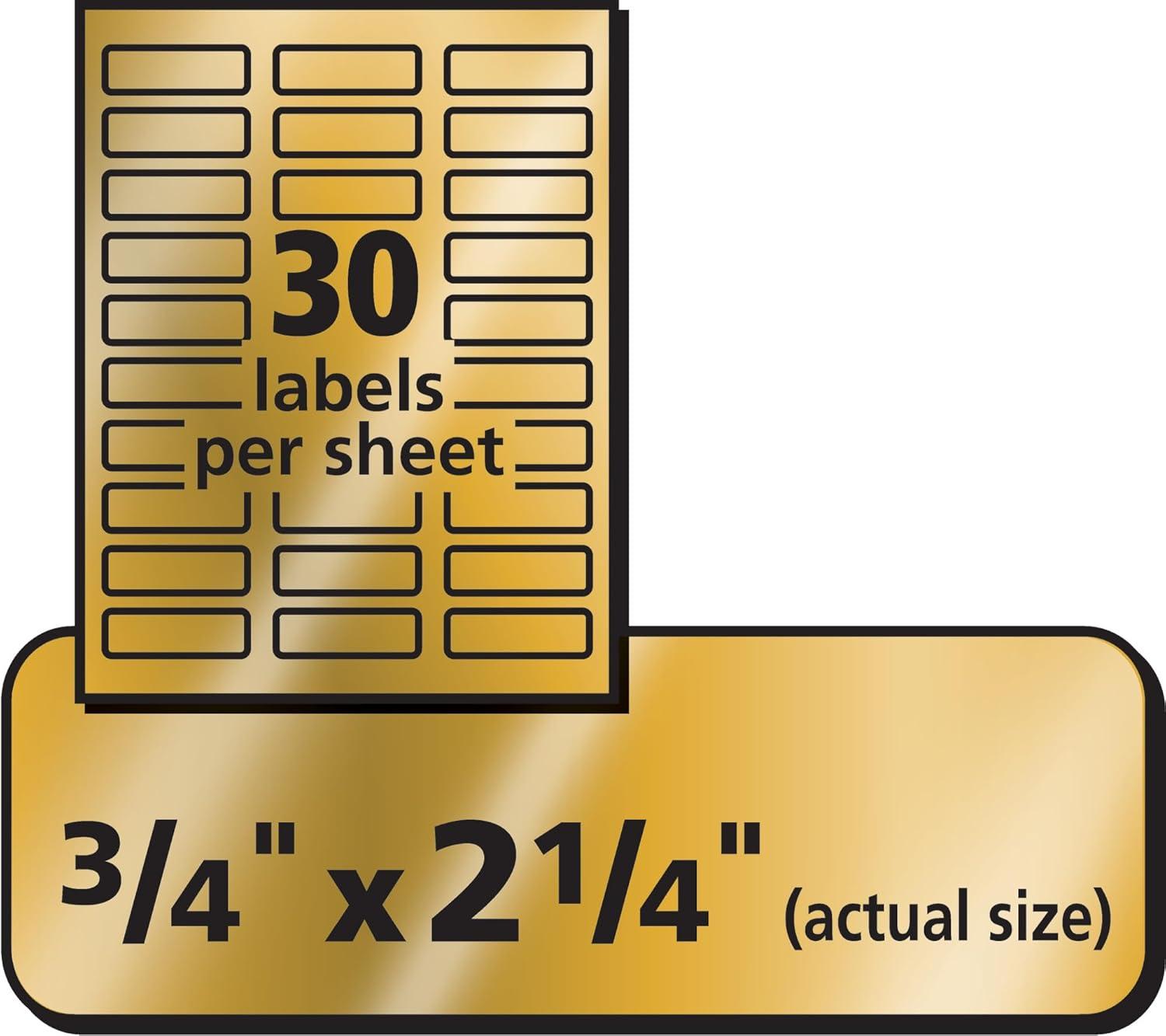 imageAvery Printable Return Address Labels 075quot x 225quot Gold Foil 300 Blank Mailing Labels 08987Pack of 5